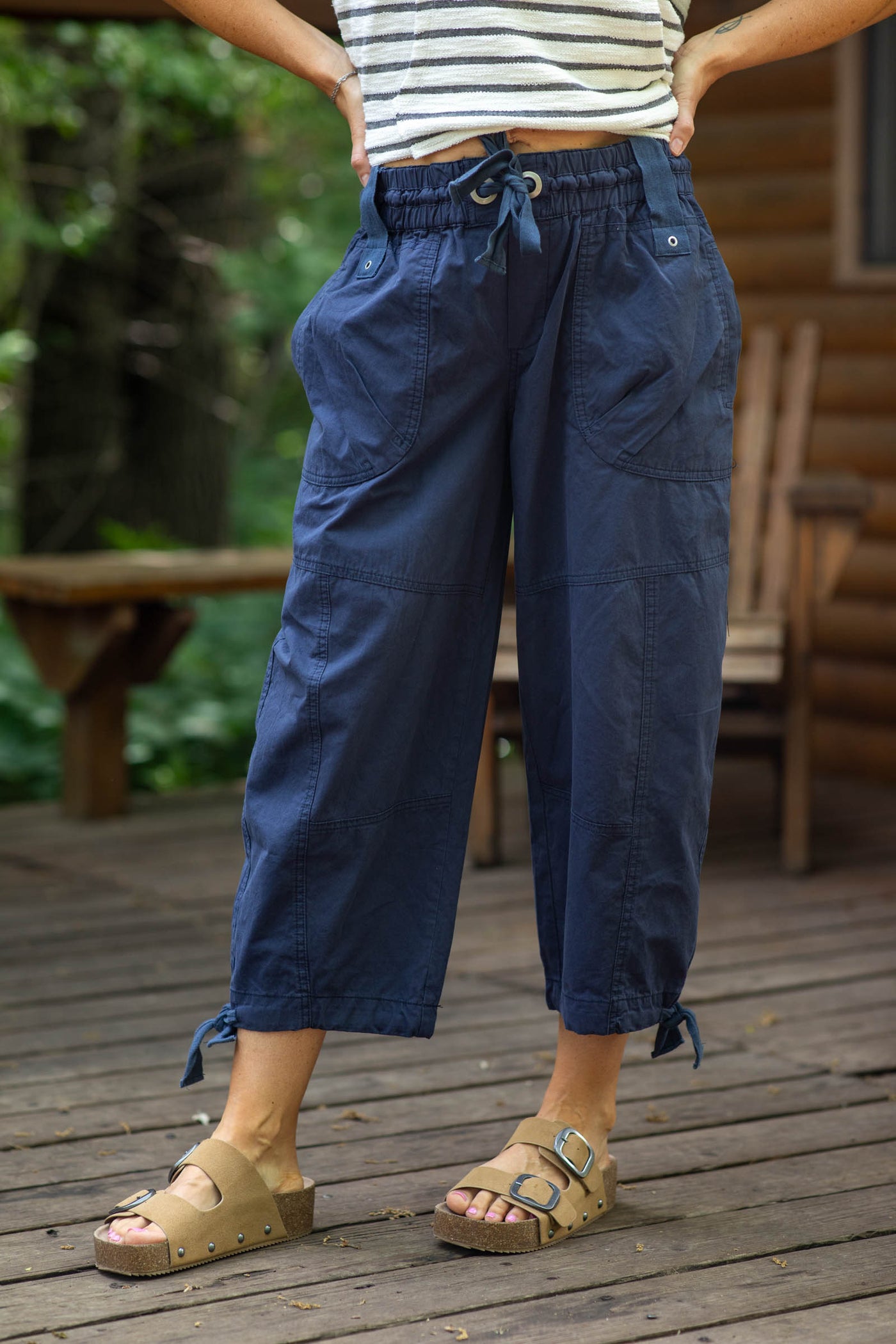 Pull On Pants With Ankle Tie Detail- 100% Cotton