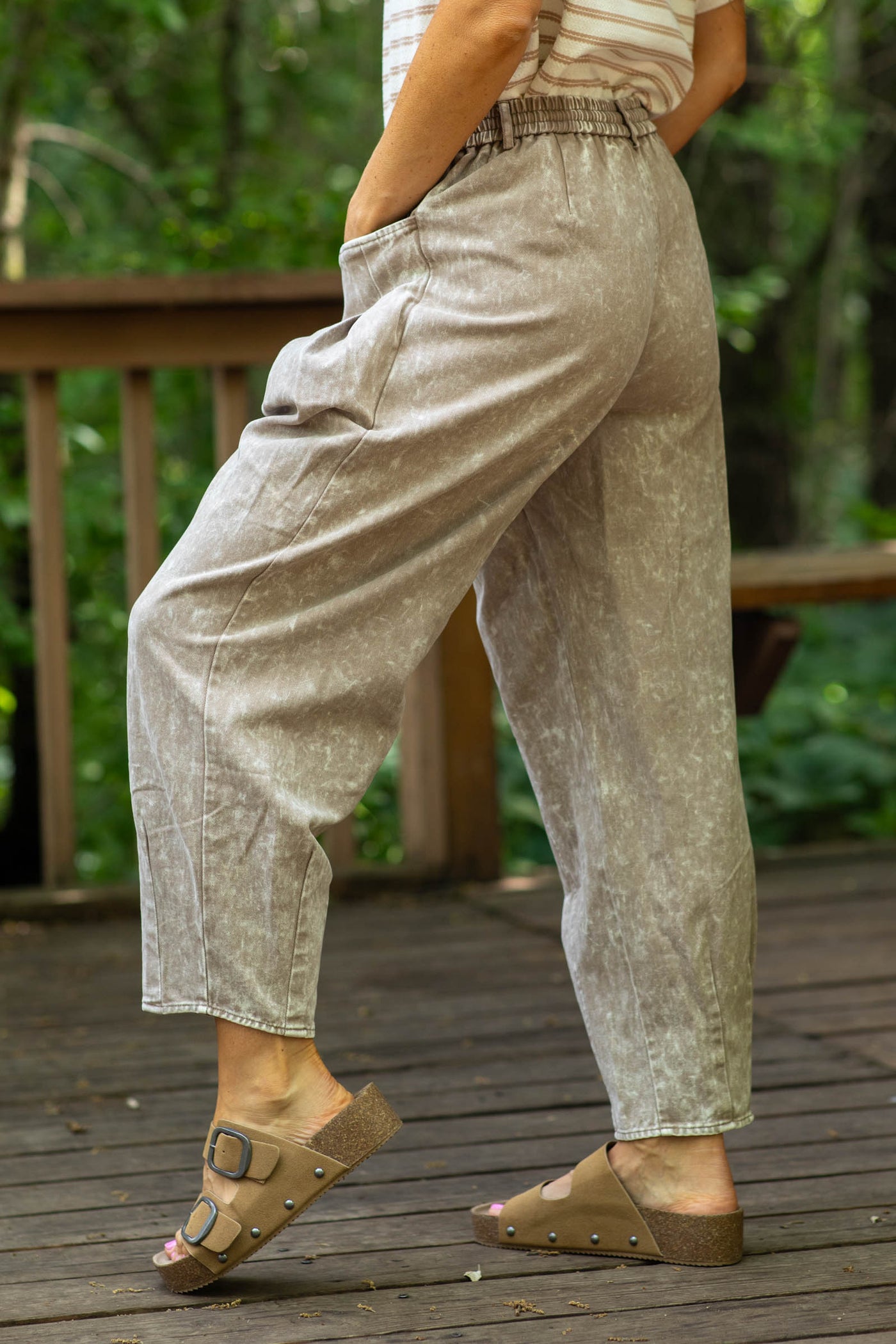 Light Mocha Mineral Washed Twill Barrel Pants