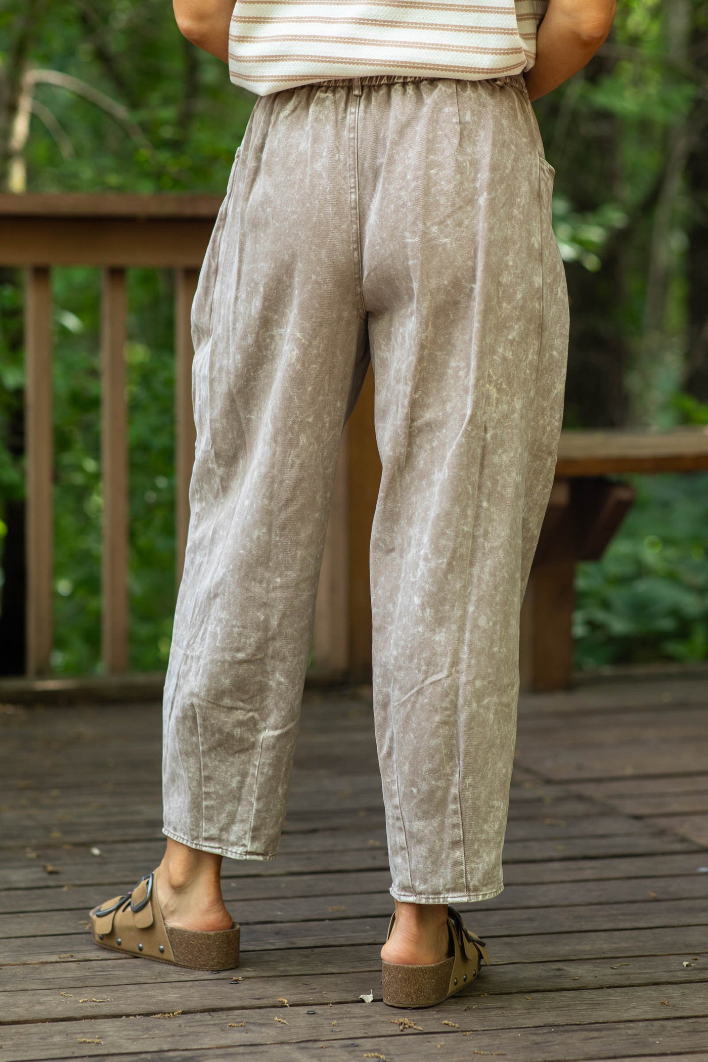 Light Mocha Mineral Washed Twill Barrel Pants