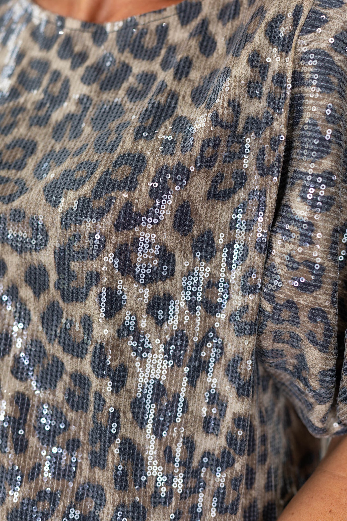 Leopard Sequin Top with Puff Sleeves