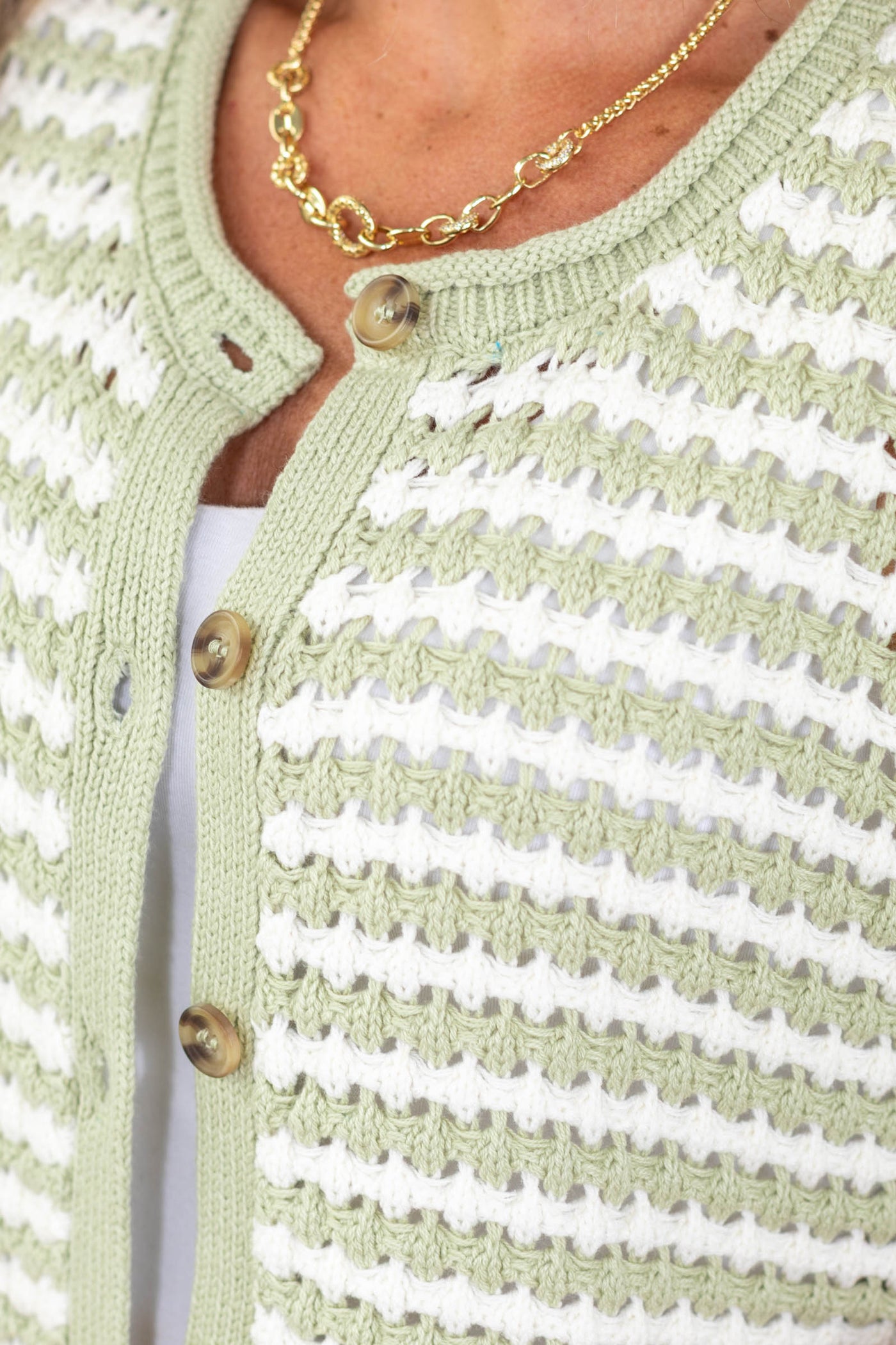 Stripe Short Sleeve Crochet Knit Cardigan