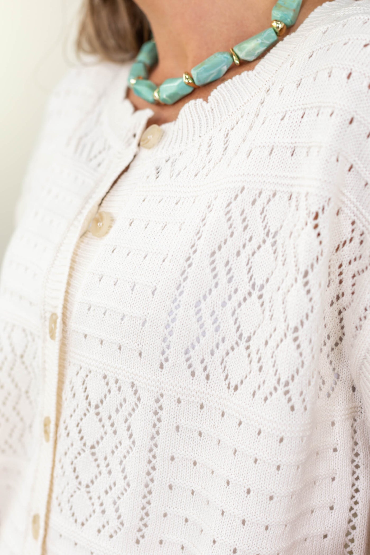 Button Down Scallop Trim Knit Cardigan