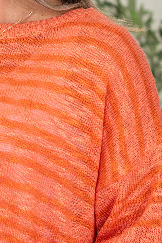 Coral Stripe Slub Knit Short Sleeve Top