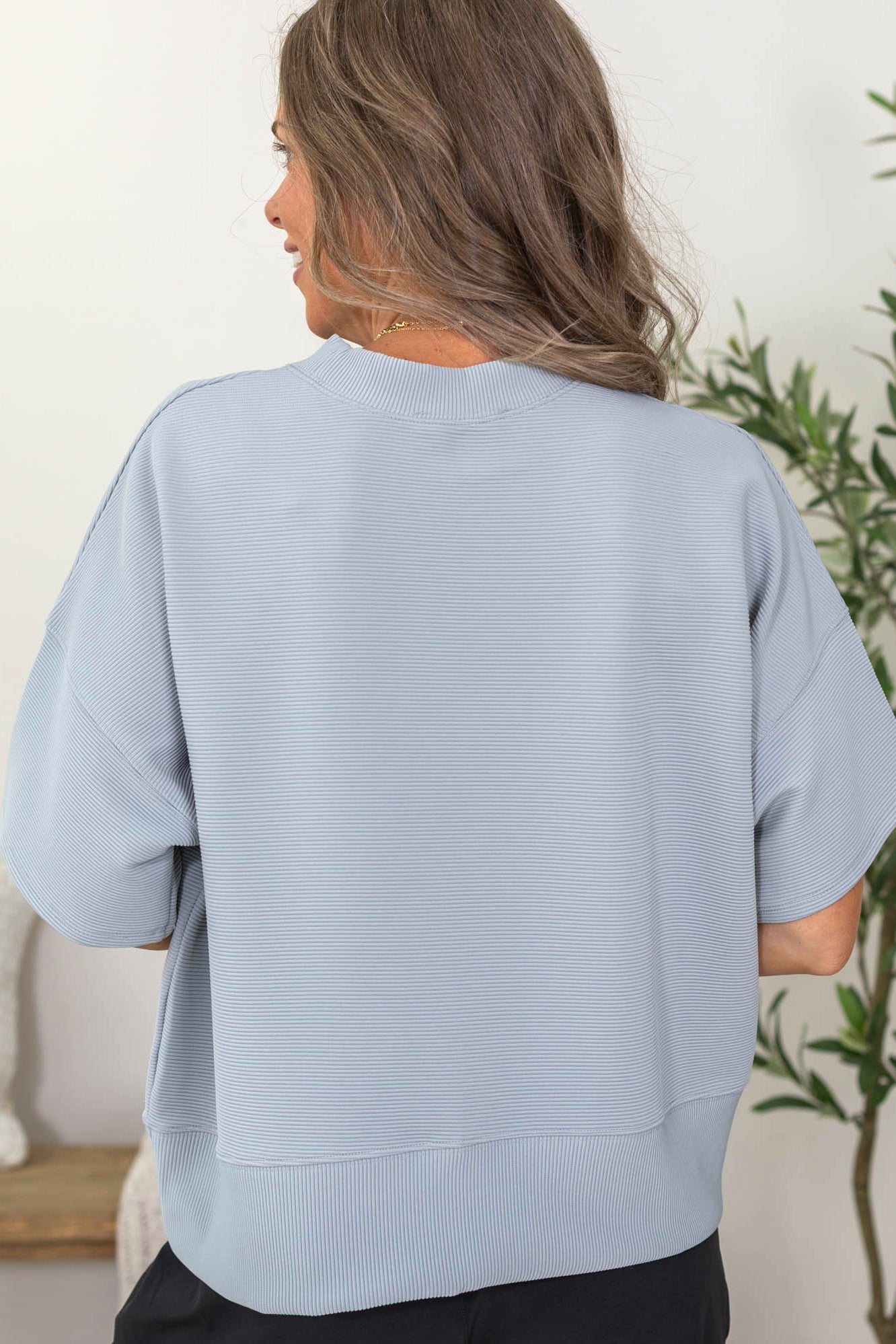 Ribbed Knit Banded Knit Tee Top