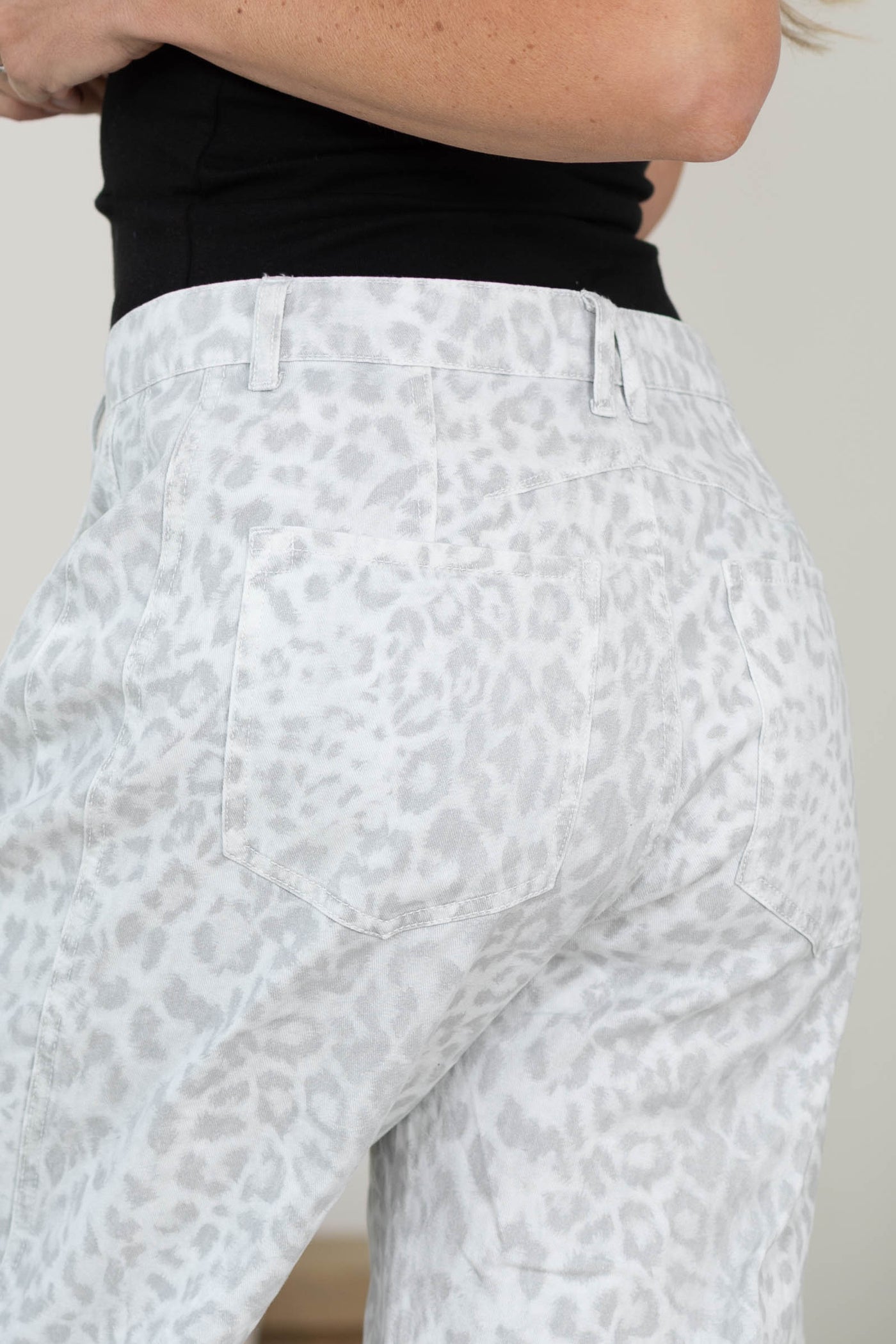 Light Grey Animal Print Barrel Denim Pants