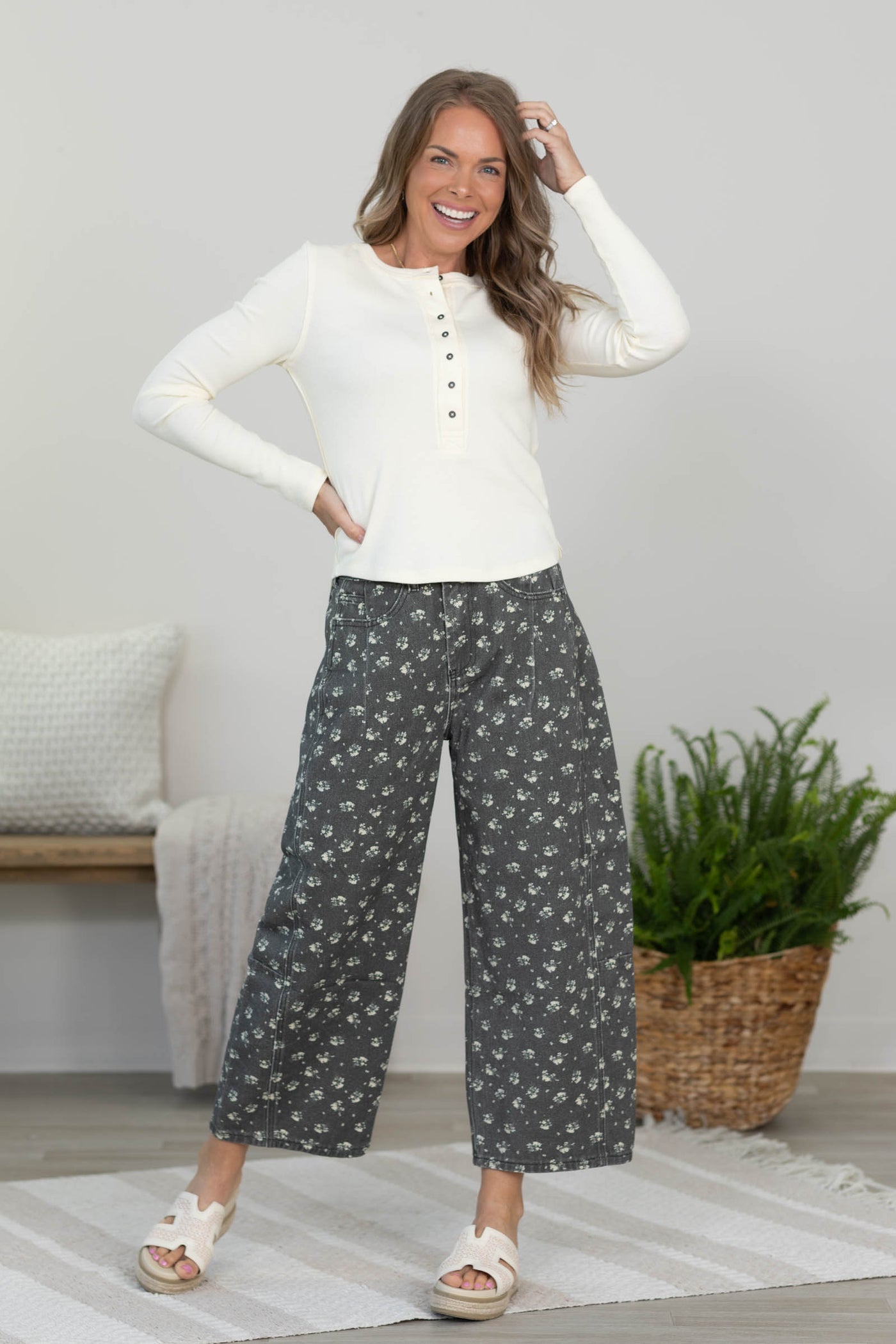 Cotierra Floral Print Barrel Pants