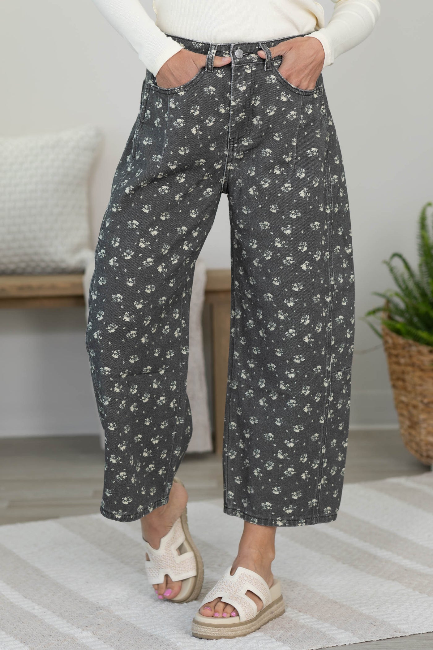 Cotierra Floral Print Barrel Pants