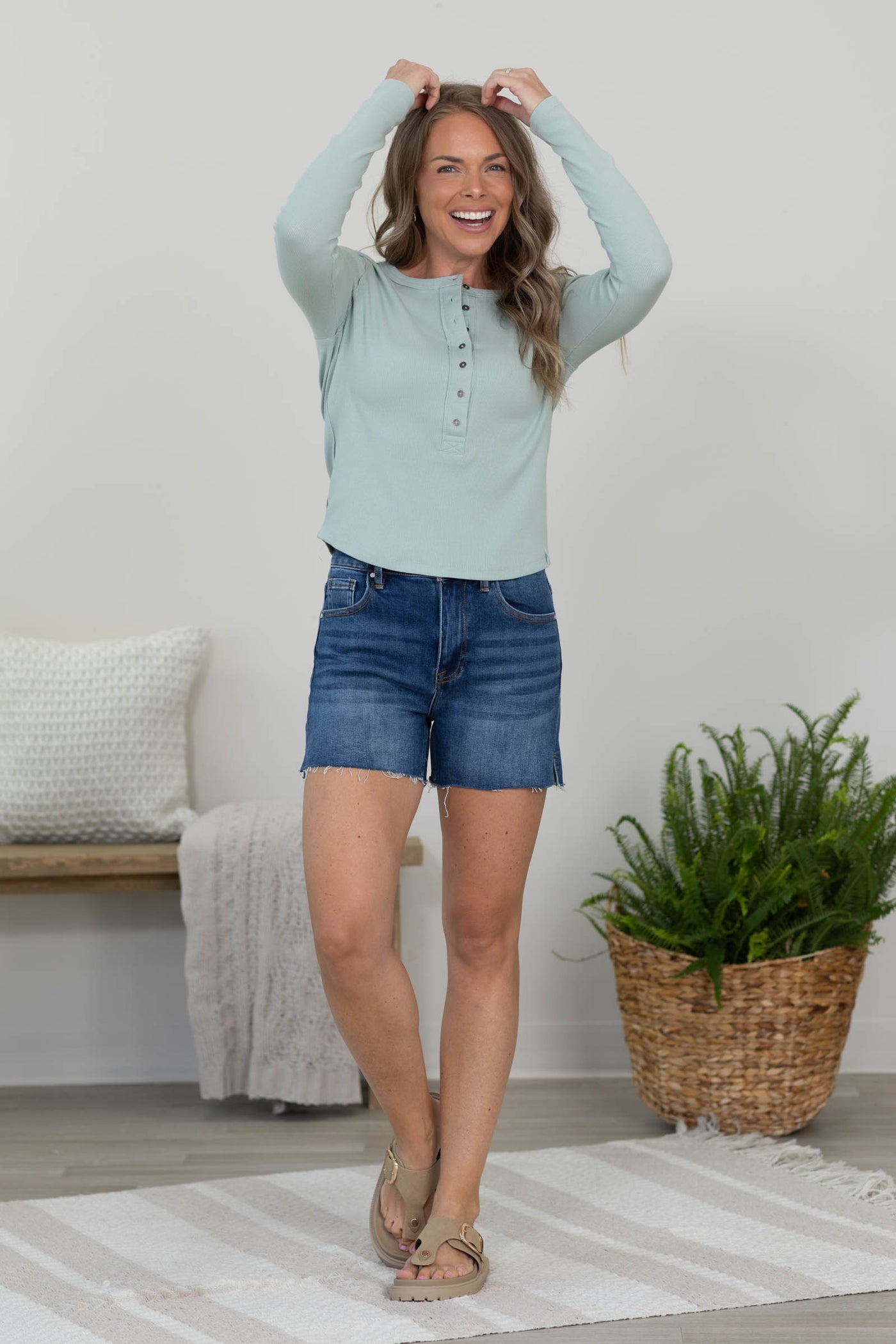 Cotierra Cotton Henley Button Closure Knit Top