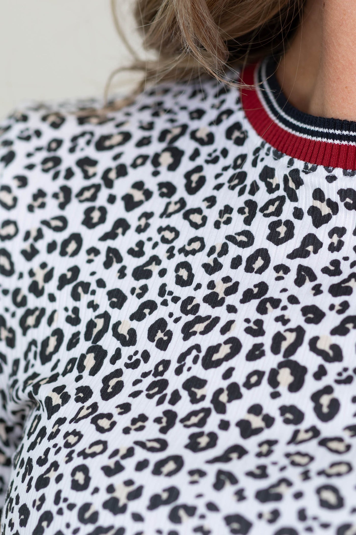 White Baby Rib Animal Print Knit Tee