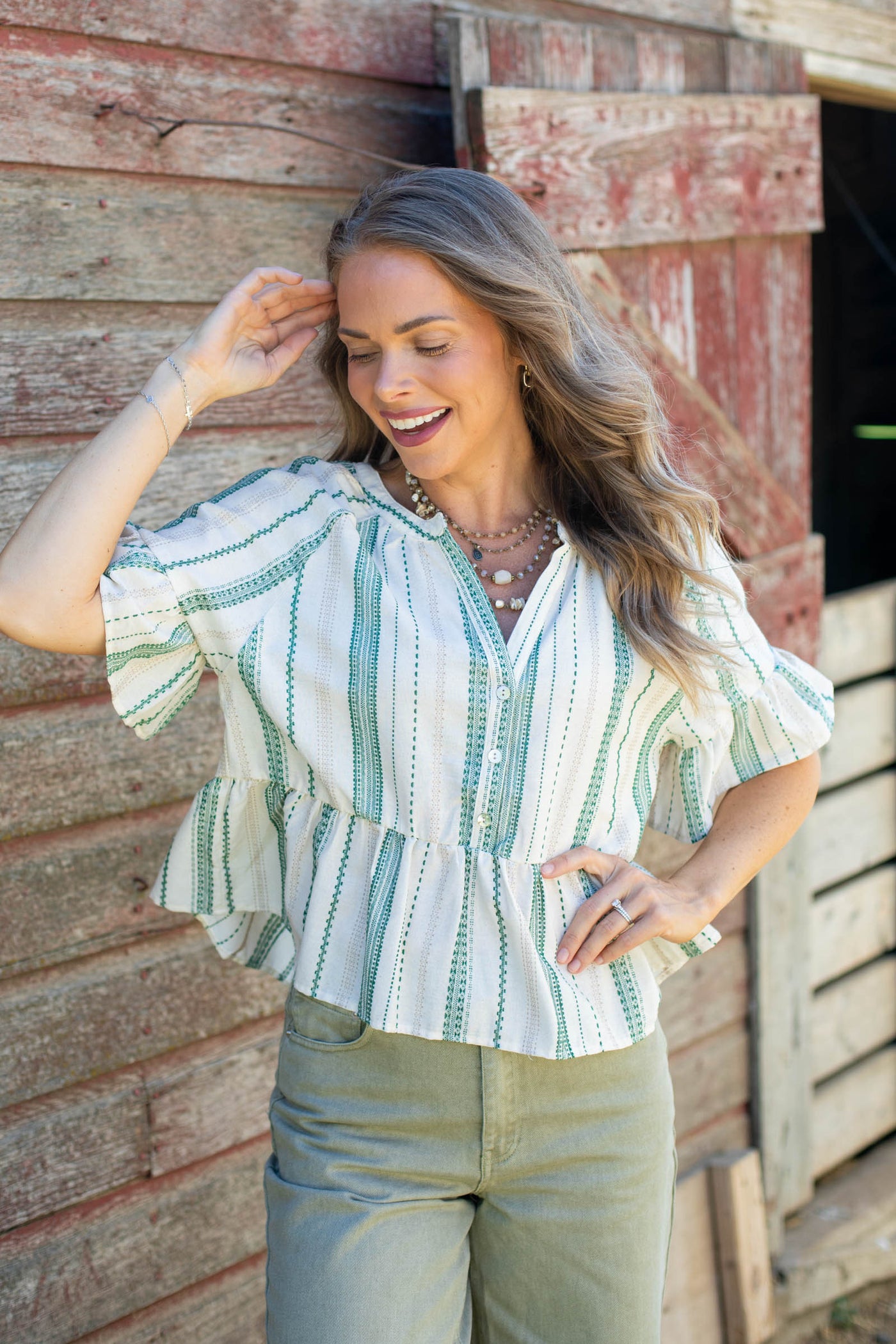 Striped Half Bell Sleeve Blouse Top
