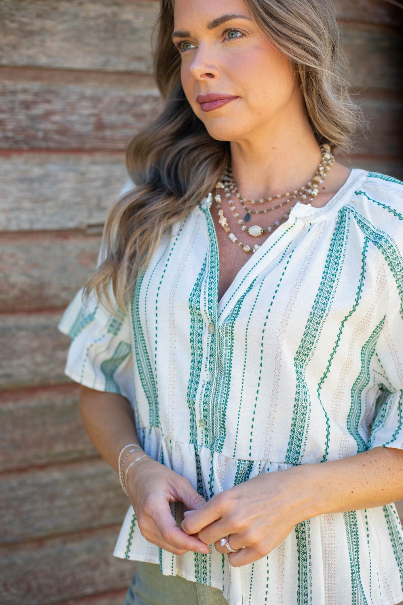 Striped Half Bell Sleeve Blouse Top