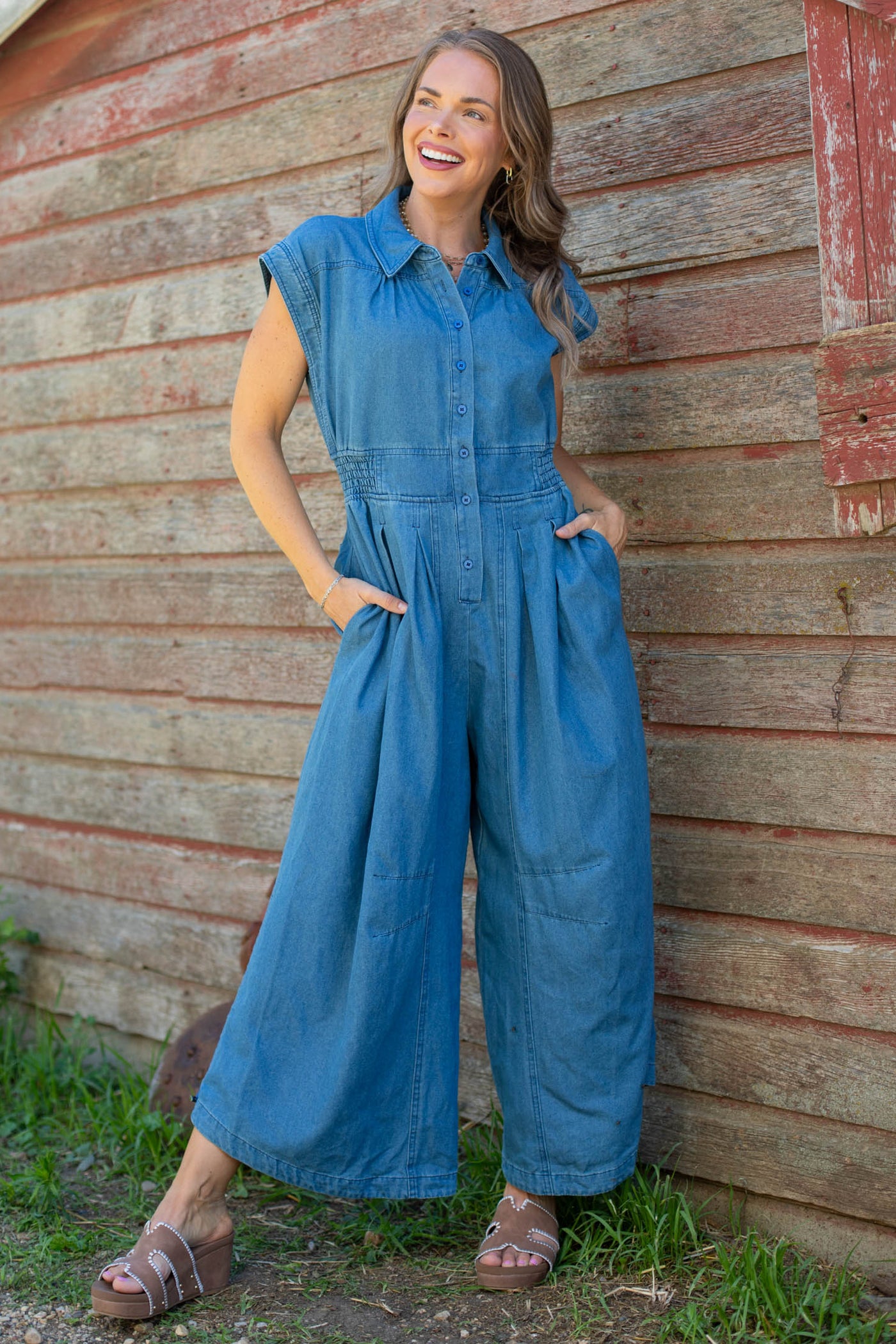 Denim Side Drawstring Hem Detail Jumpsuit