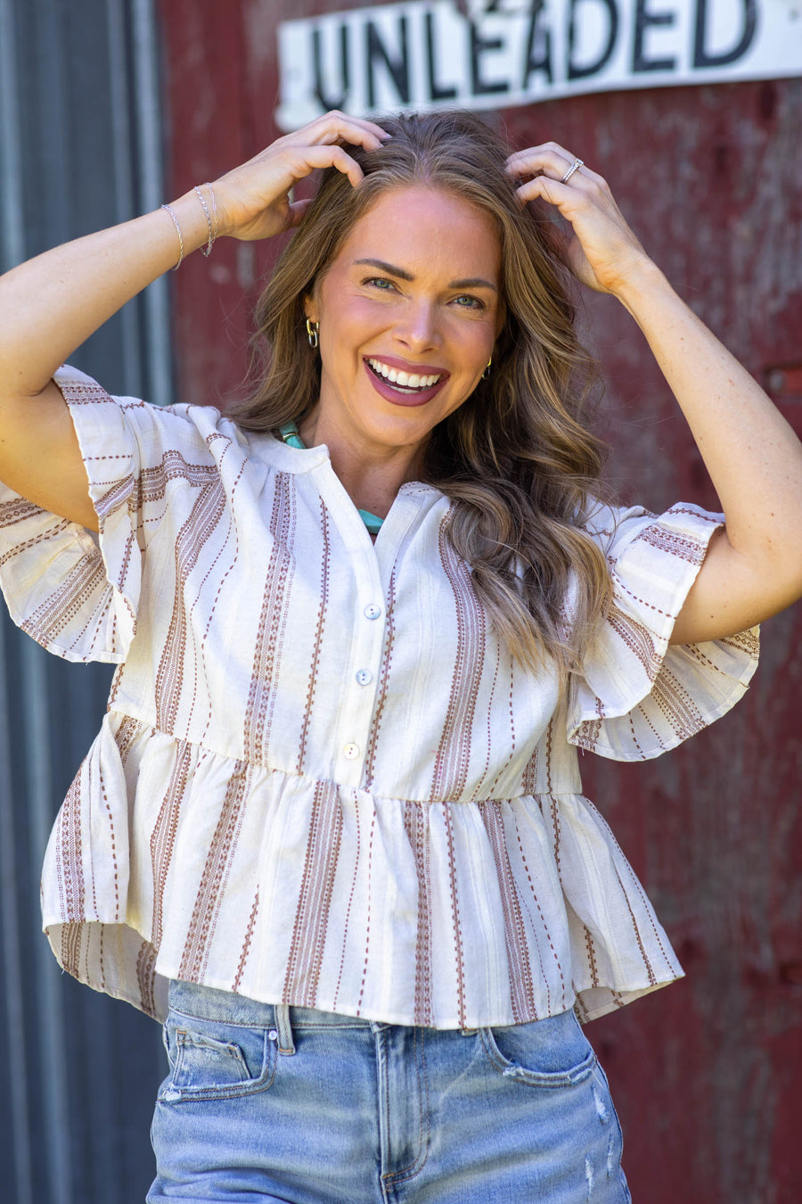 Striped Half Bell Sleeve Blouse Top