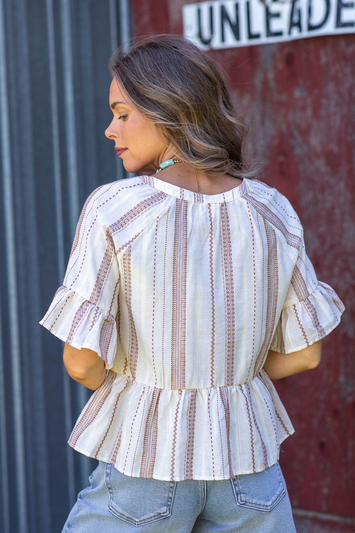 Striped Half Bell Sleeve Blouse Top