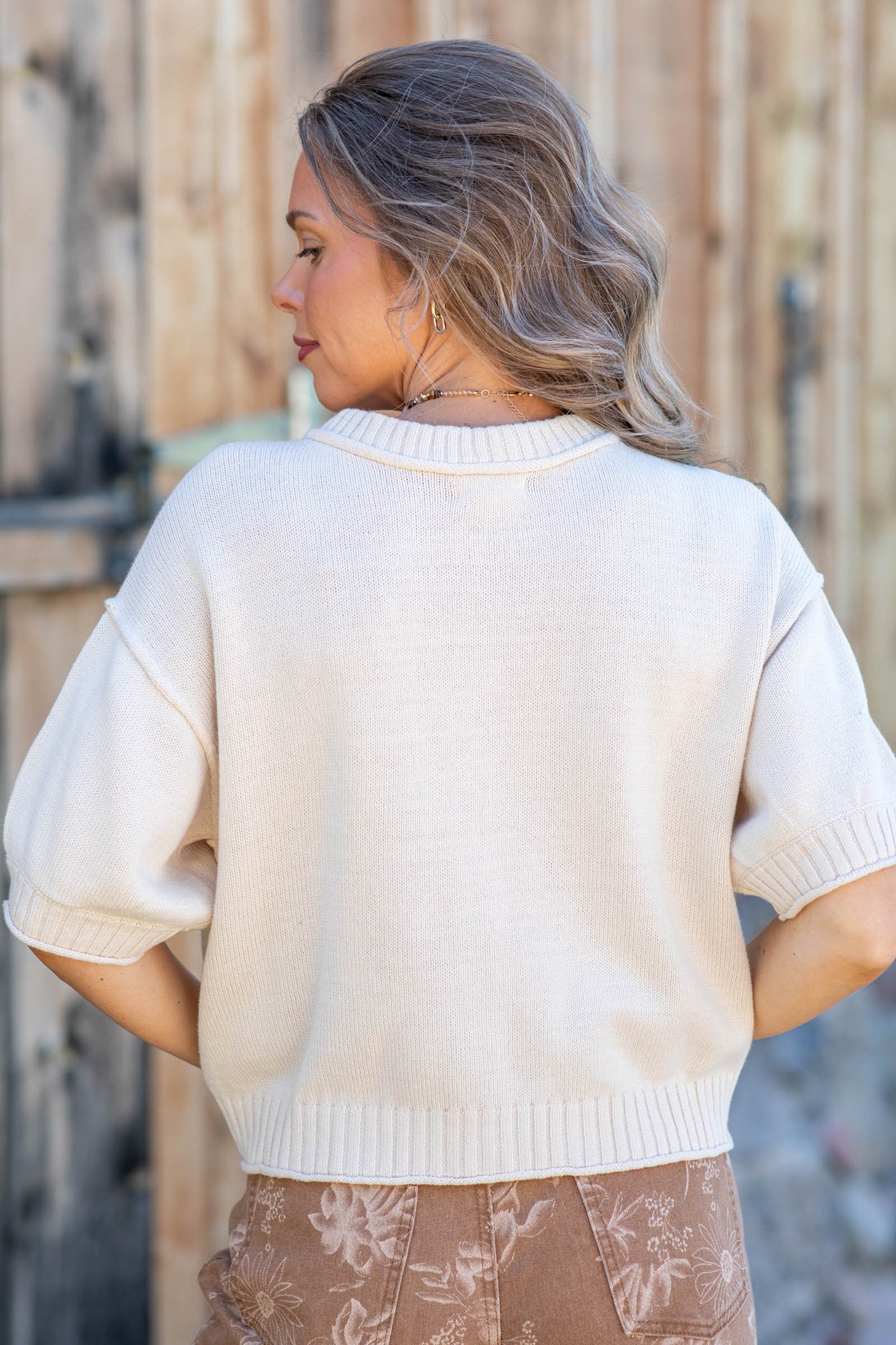Raw Edge Detail Short Sleeve Knit Button Cardigan
