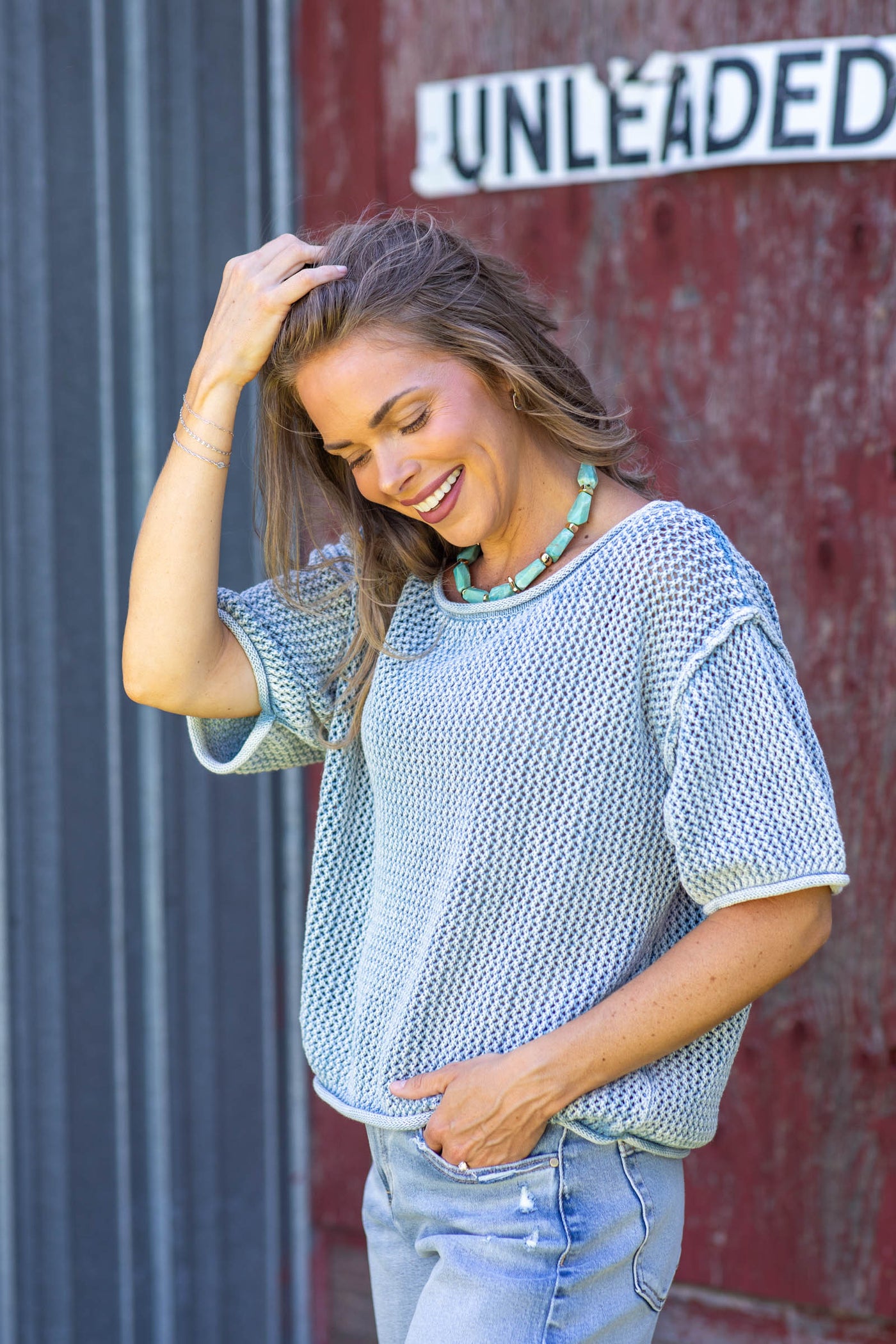 Washed Vintage Soft Boatneck Knit Top