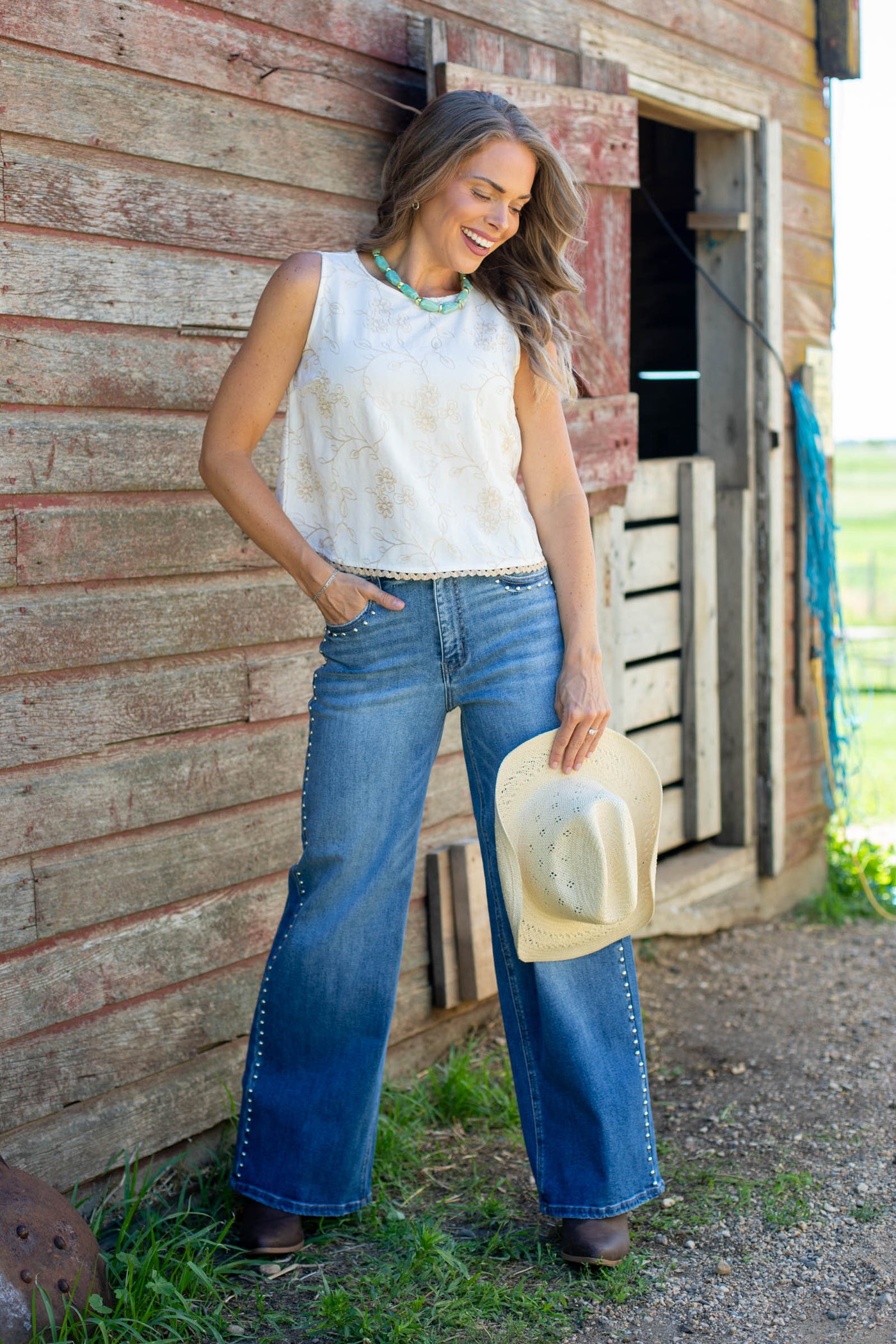 Cream Embroidered Floral Lace Trim Top