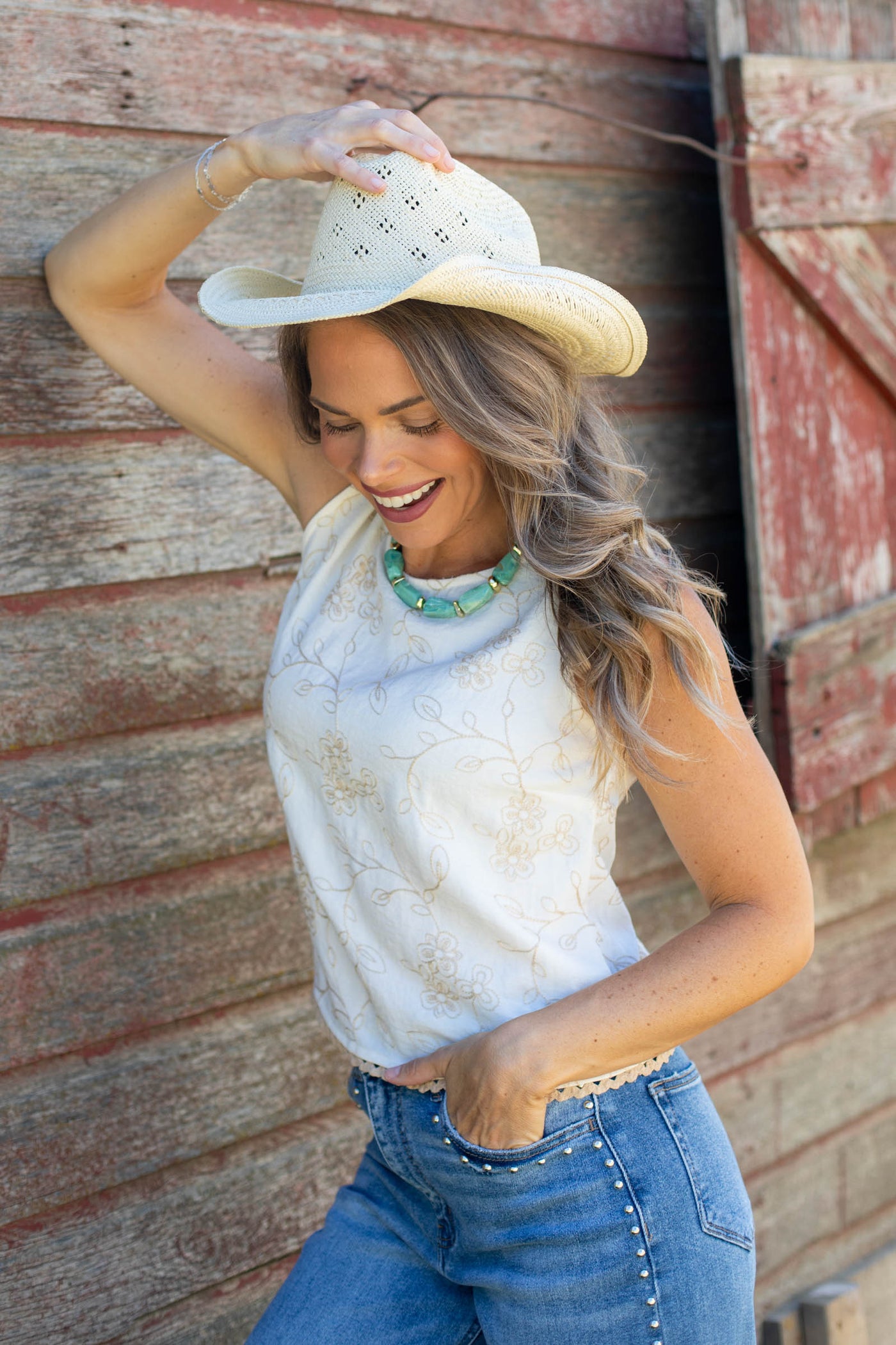 Cream Embroidered Floral Lace Trim Top