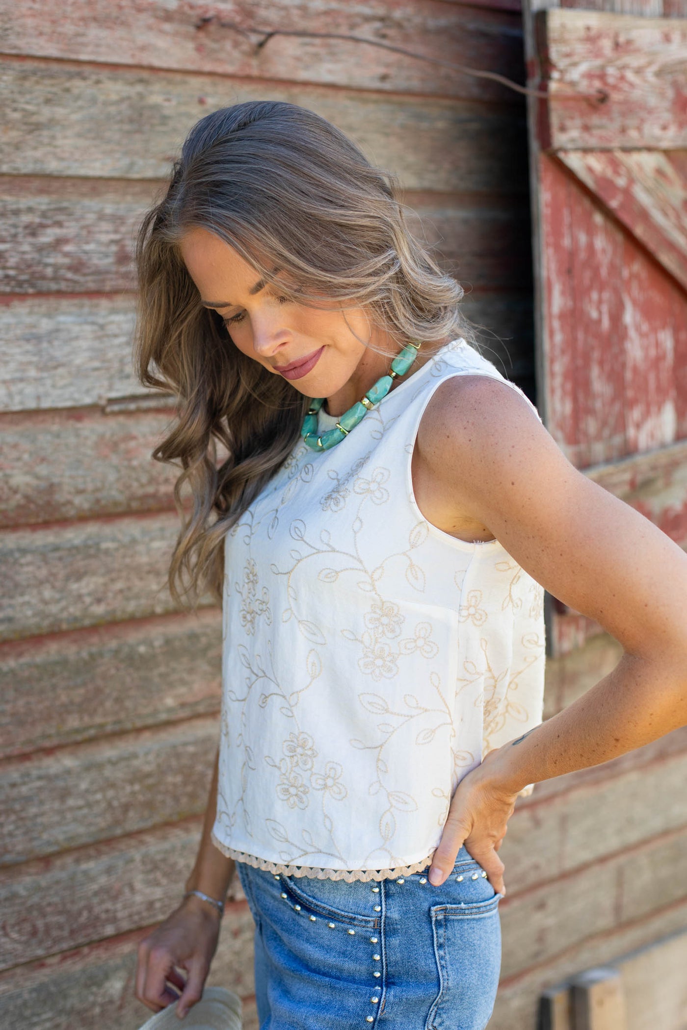 Cream Embroidered Floral Lace Trim Top