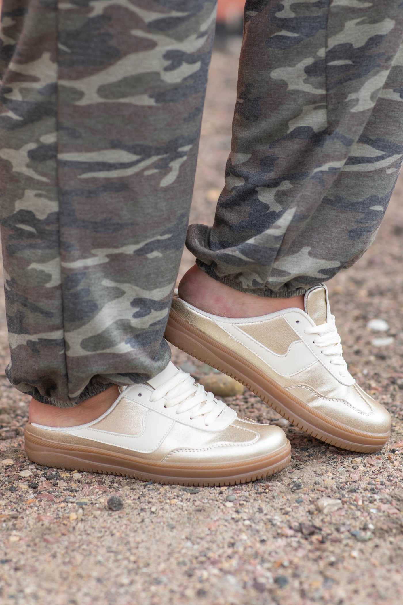 Gold Slip On Lace Up Sneakers