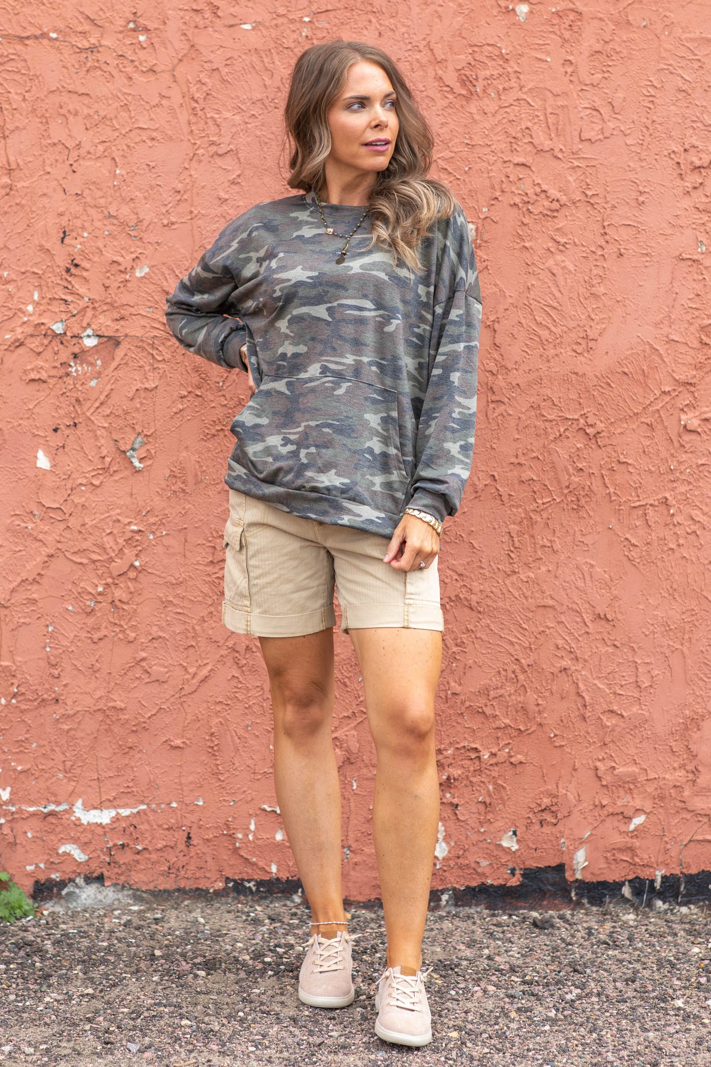 Risen Khaki Mid Rise Cargo Shorts