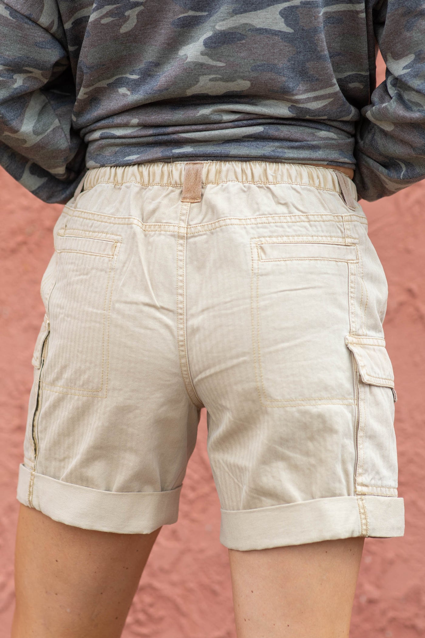 Risen Khaki Mid Rise Cargo Shorts