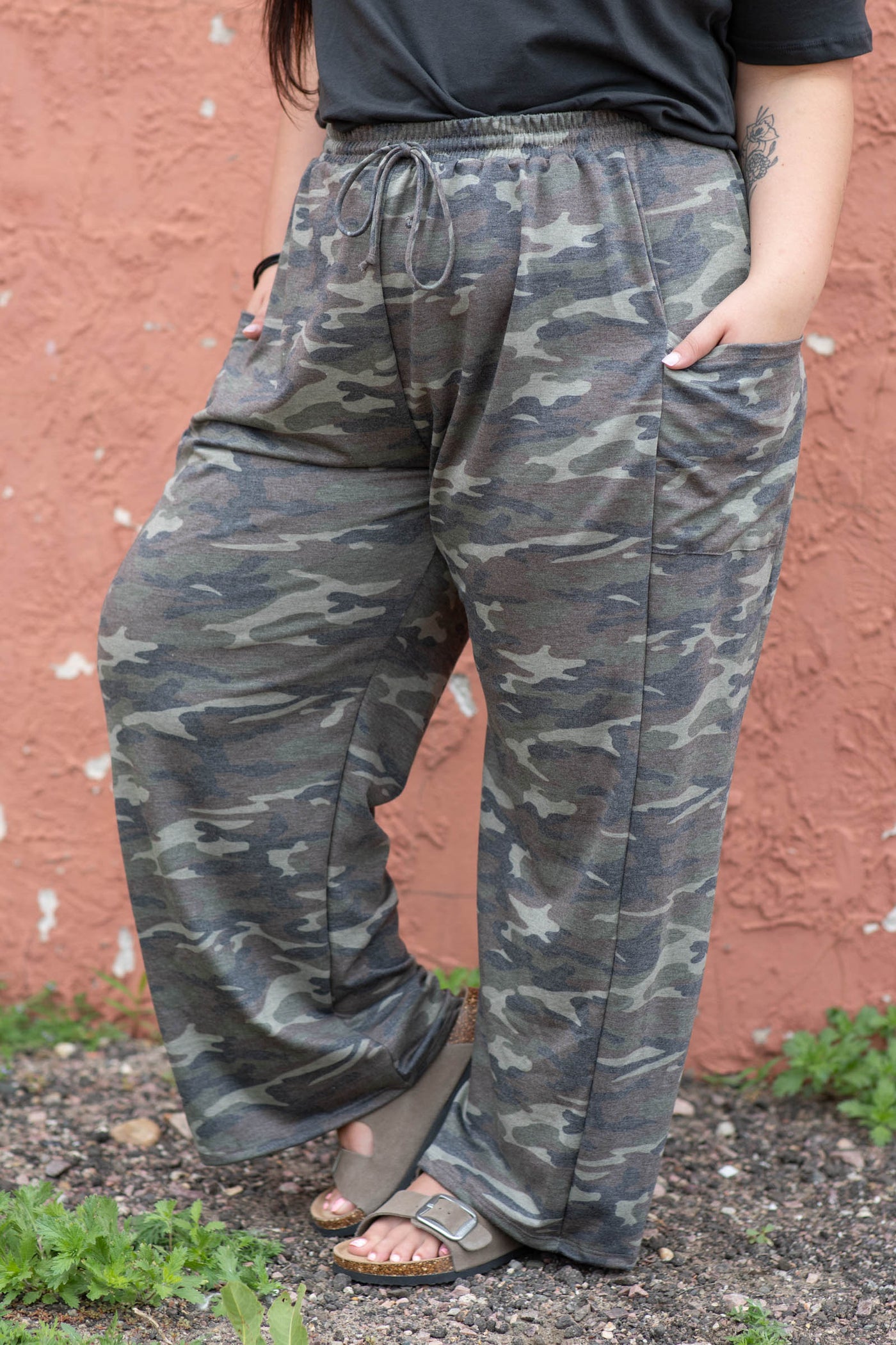 Super Soft French Terry Camo Wide Leg Pants By Filly Flair