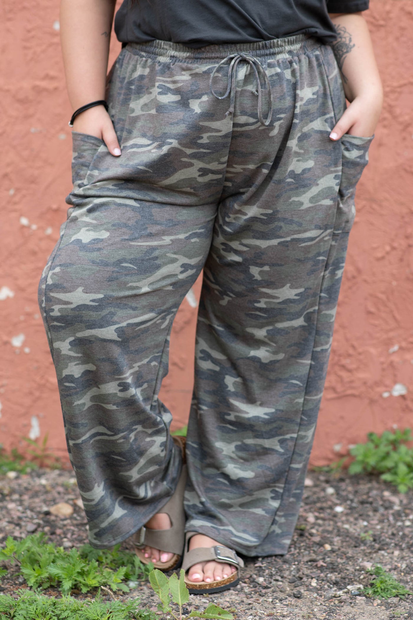 Super Soft French Terry Camo Wide Leg Pants By Filly Flair