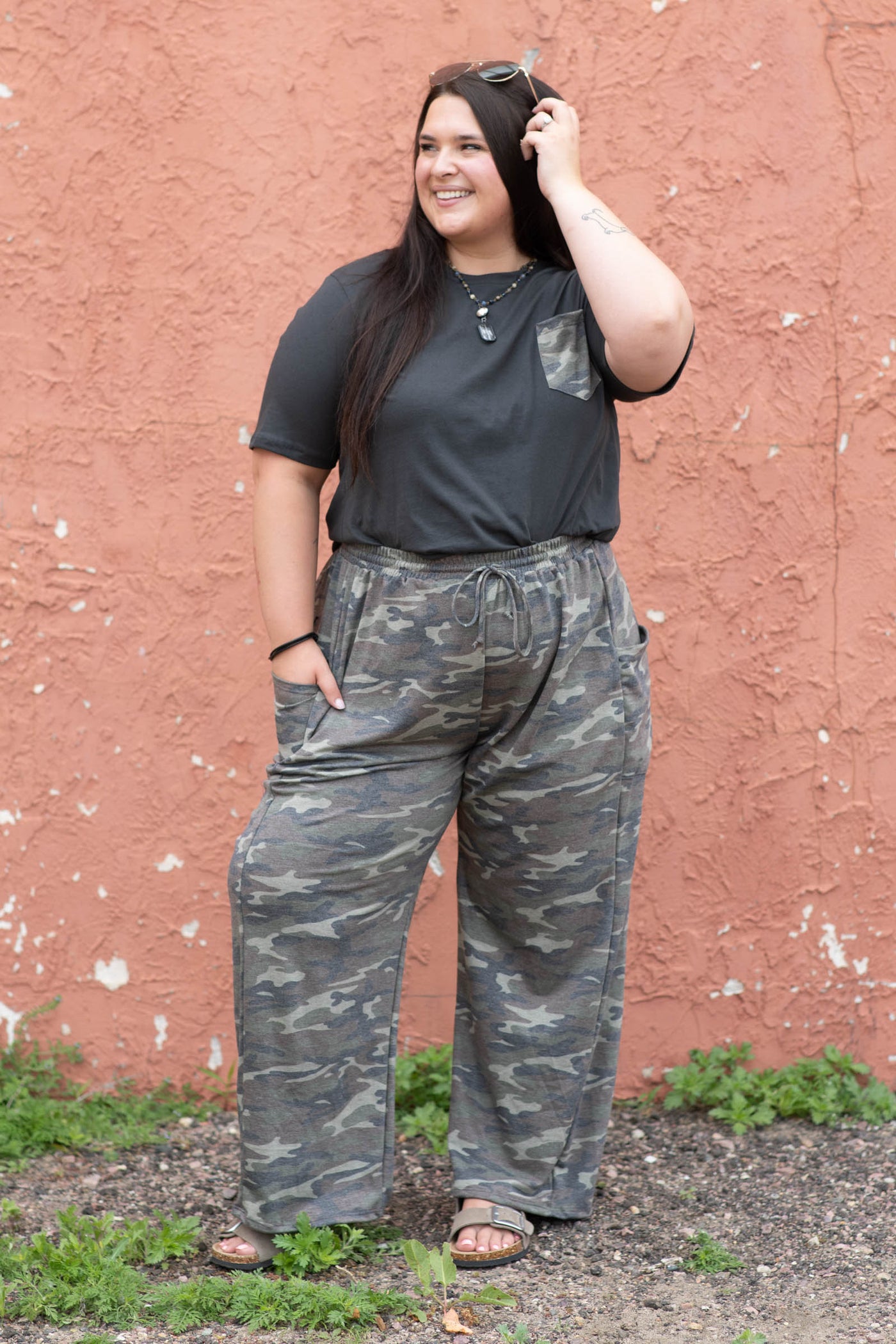 Super Soft French Terry Camo Wide Leg Pants By Filly Flair