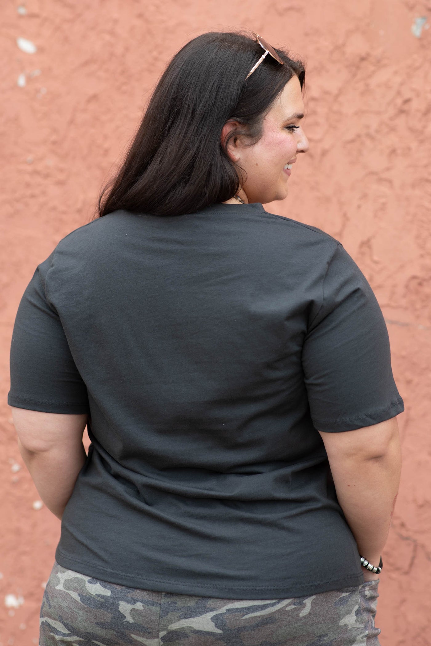 Cotton Short Sleeve Tee With Camo Pocket by Filly Flair
