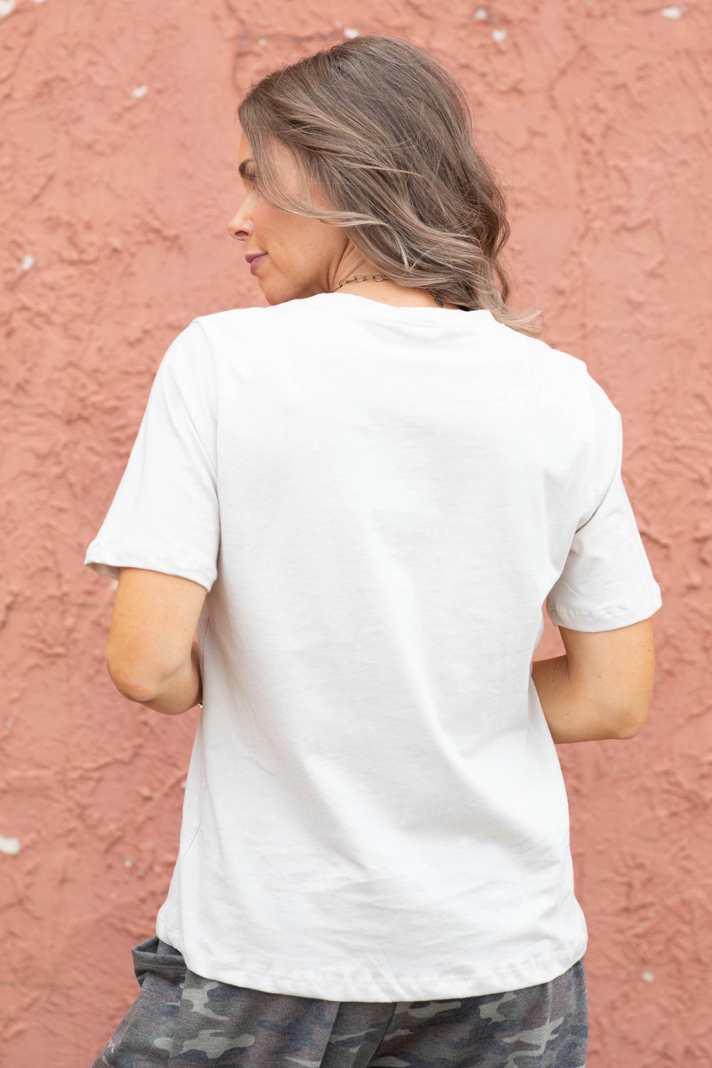 Cotton Short Sleeve Tee With Camo Pocket by Filly Flair