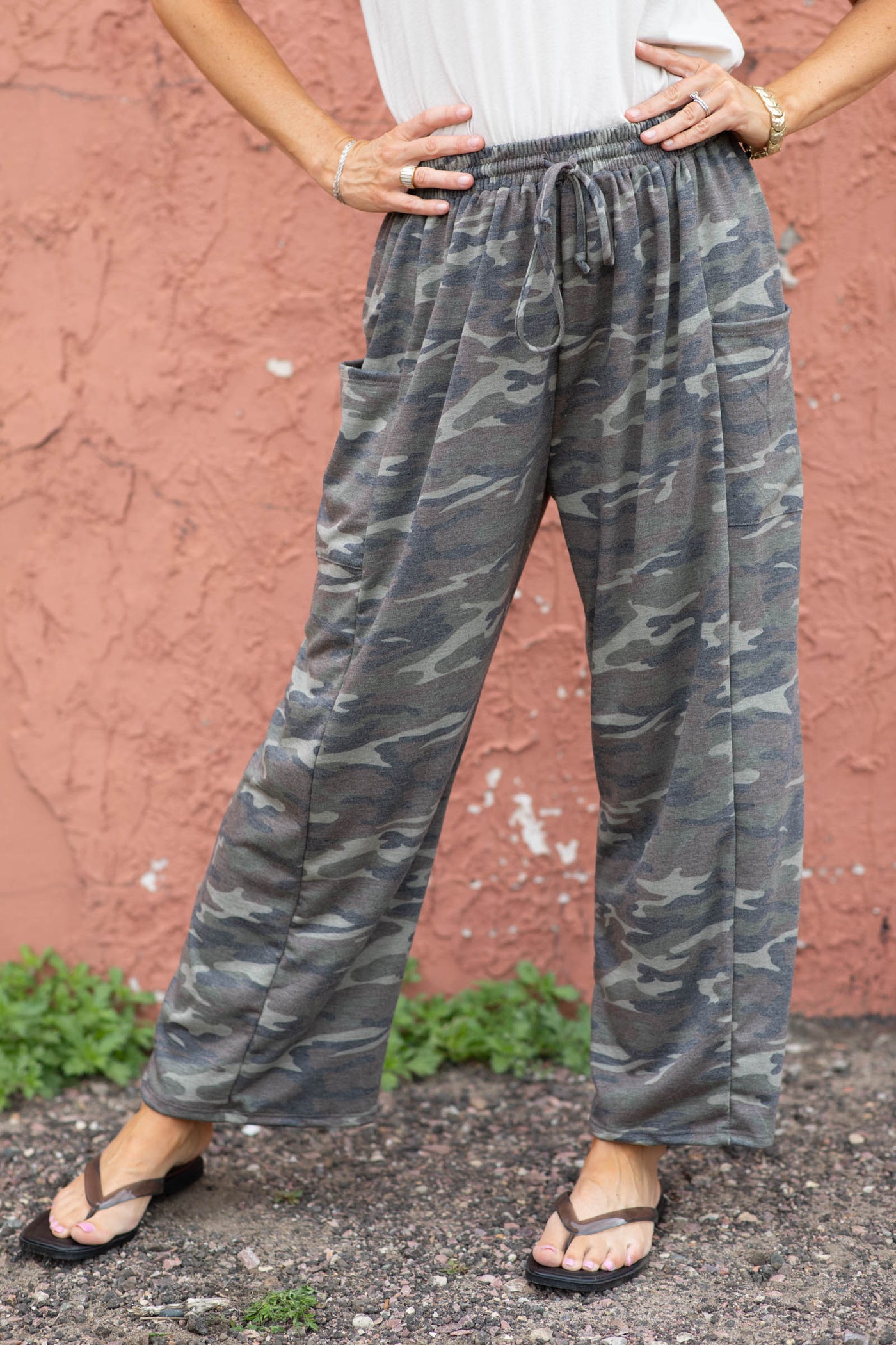 Super Soft French Terry Camo Wide Leg Pants By Filly Flair