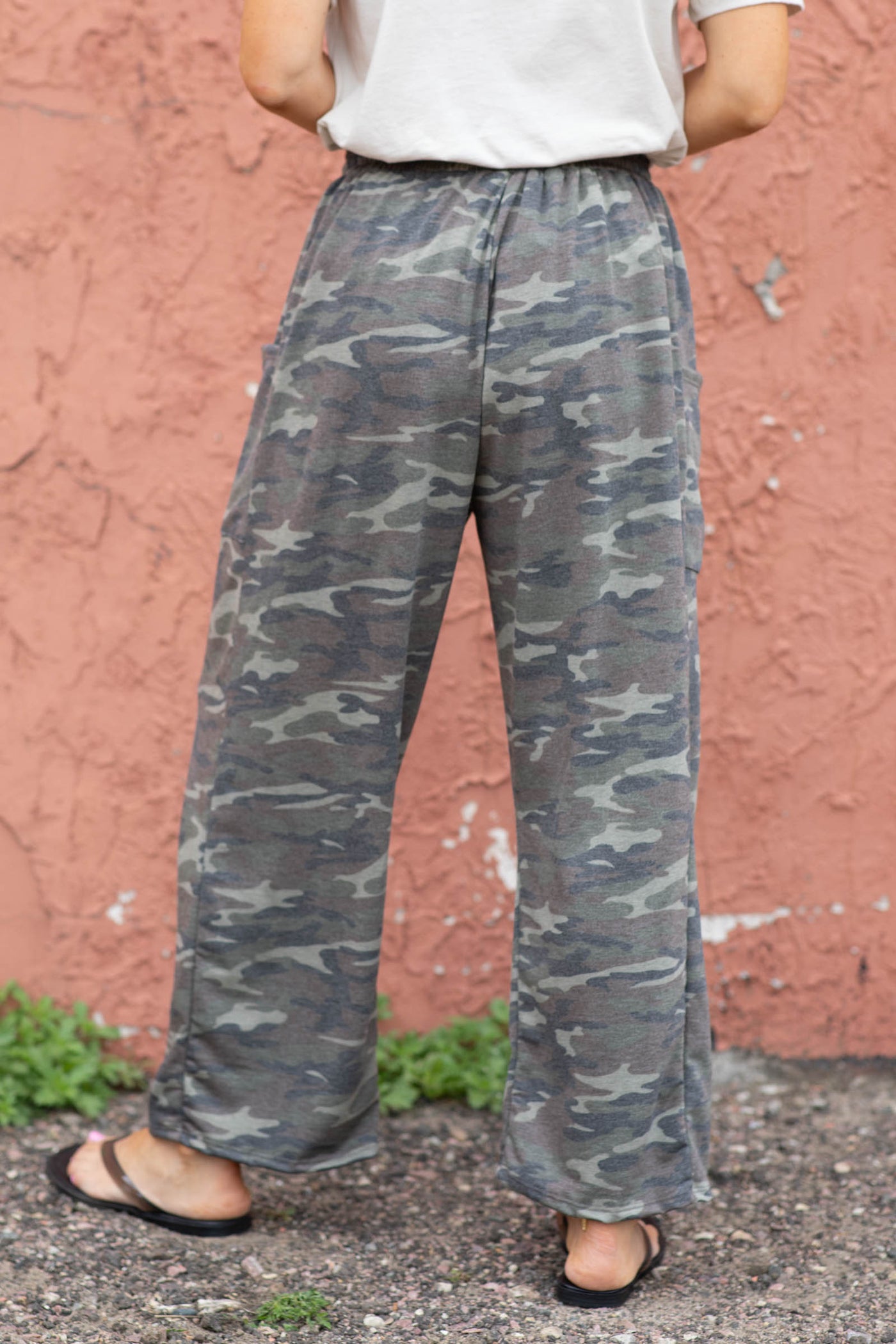 Super Soft French Terry Camo Wide Leg Pants By Filly Flair
