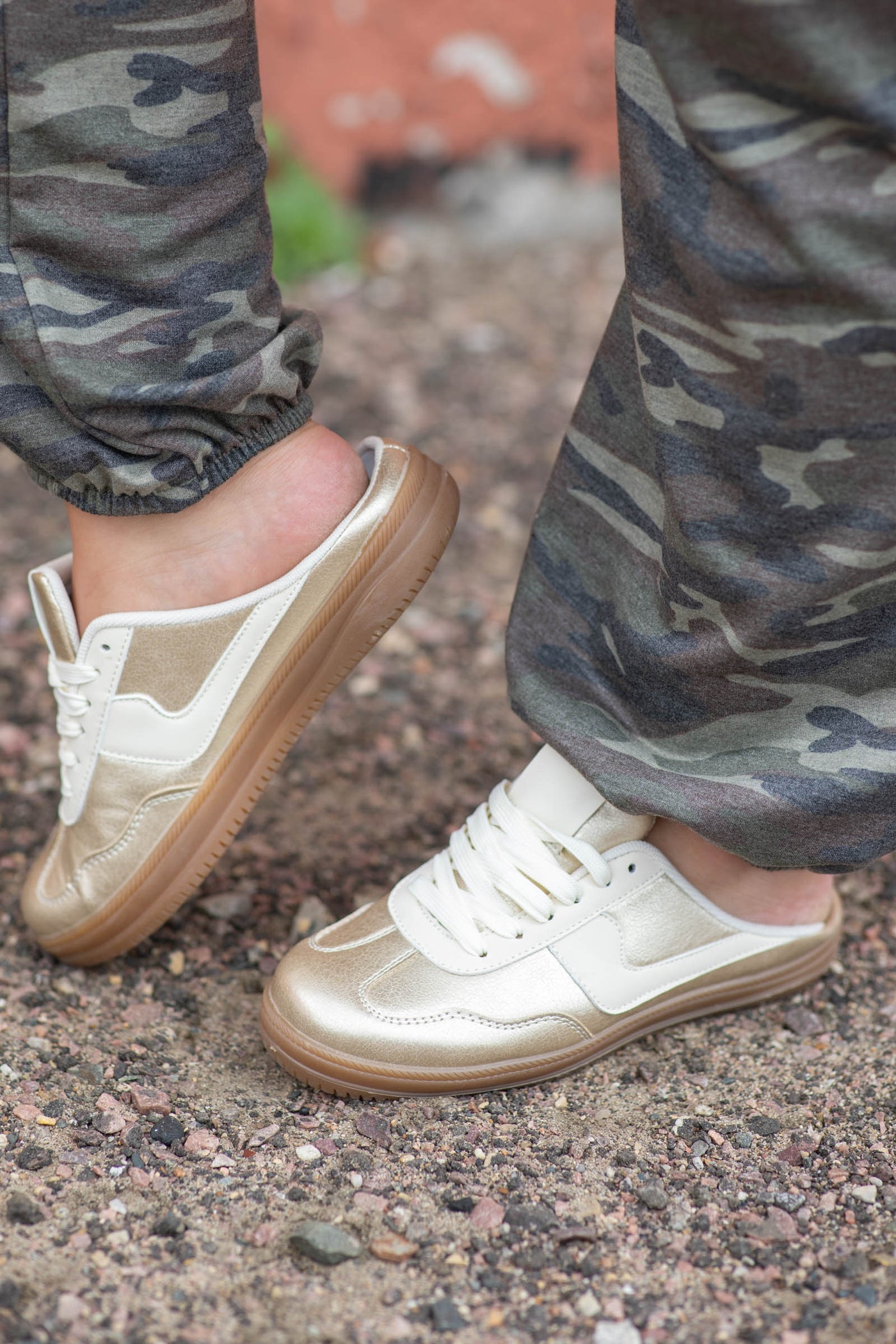 Gold Slip On Lace Up Sneakers