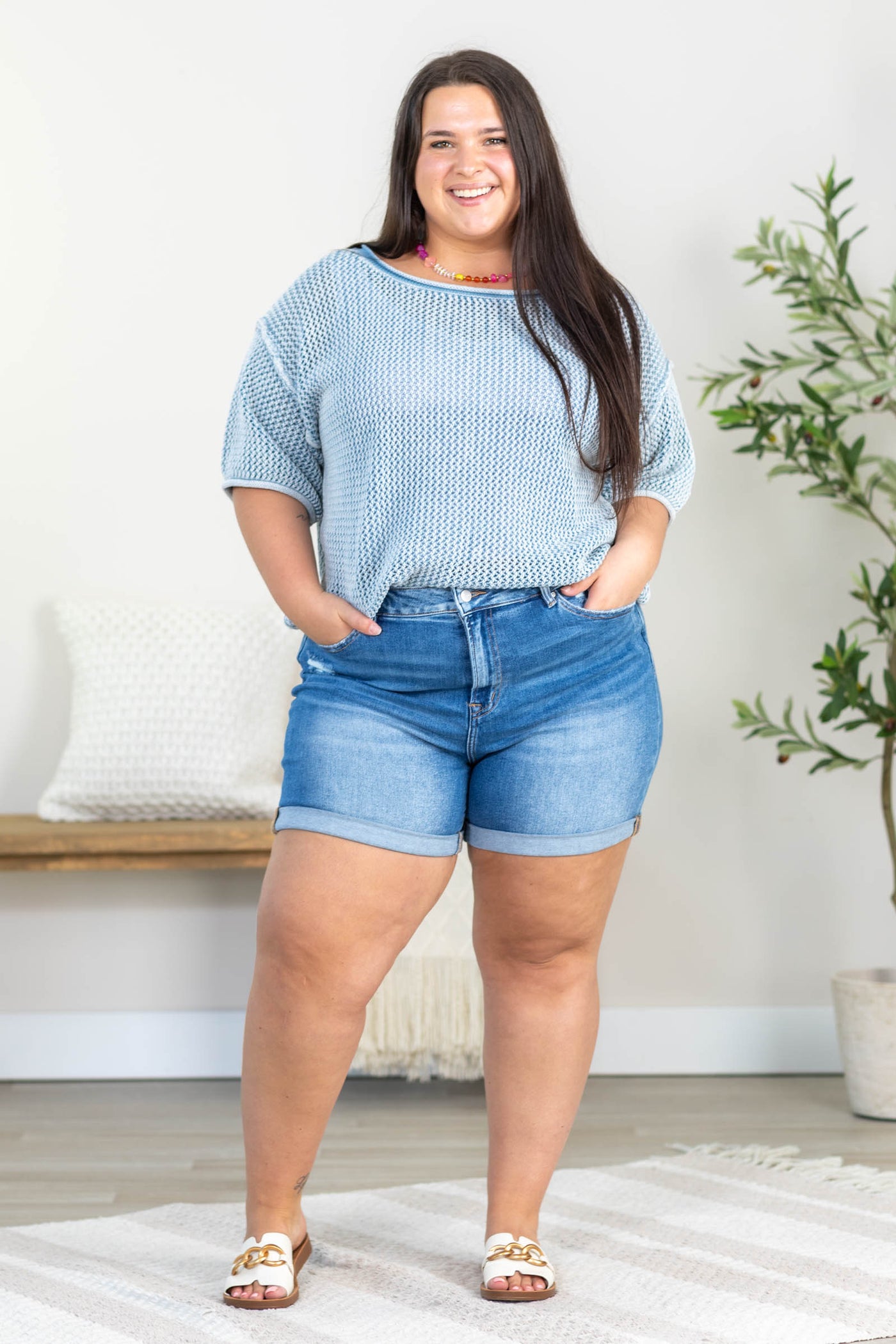 Mica High Rise Mom Shorts With Double Cuff