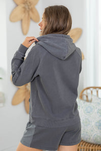 Vintage Mineral Wash Hoodie with Corded Trim by Filly Flair