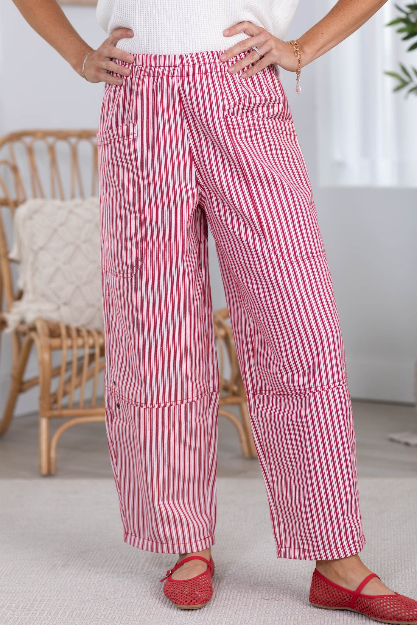 Red Stripe Pocket Detail Wide Leg Pants