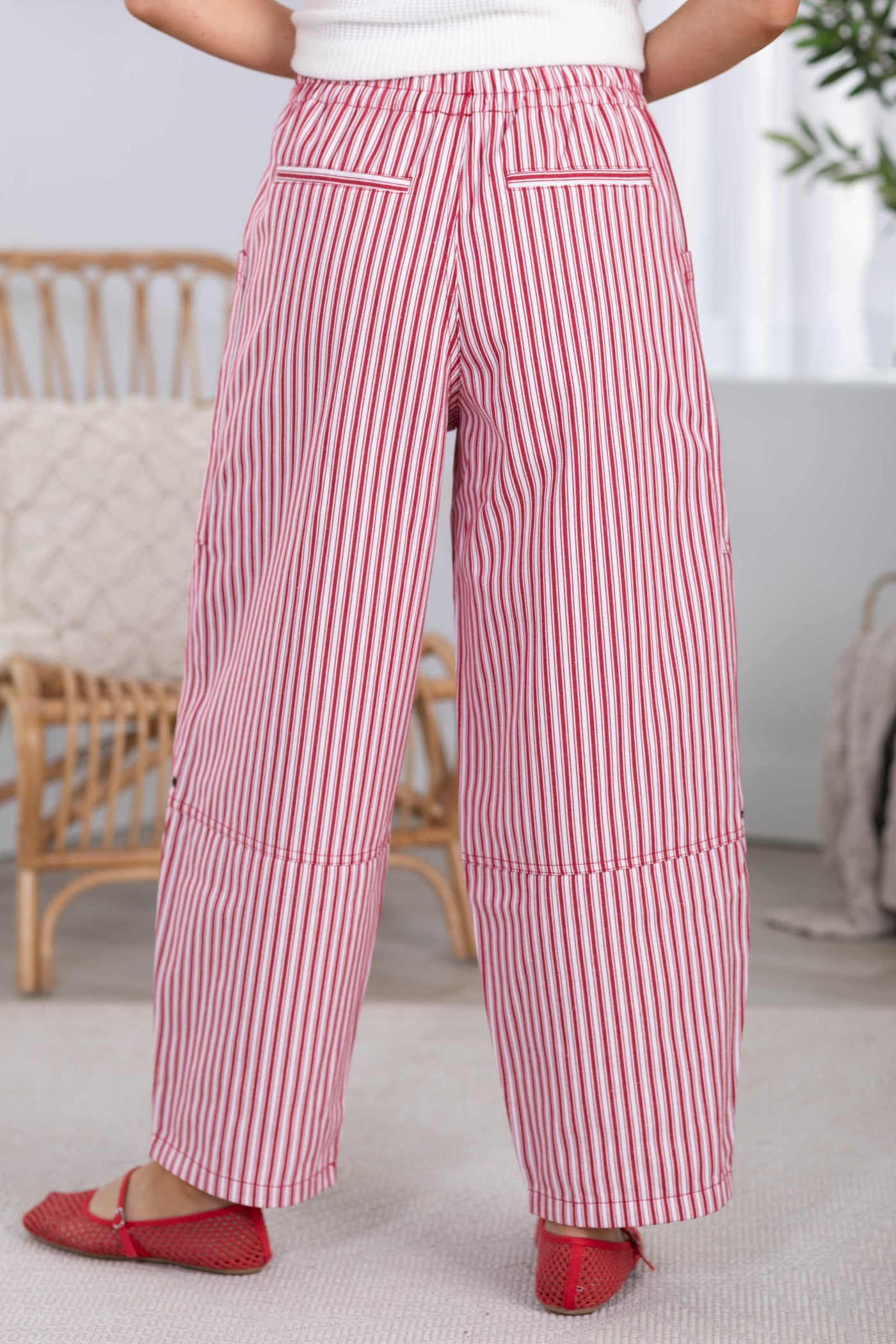 Red Stripe Pocket Detail Wide Leg Pants