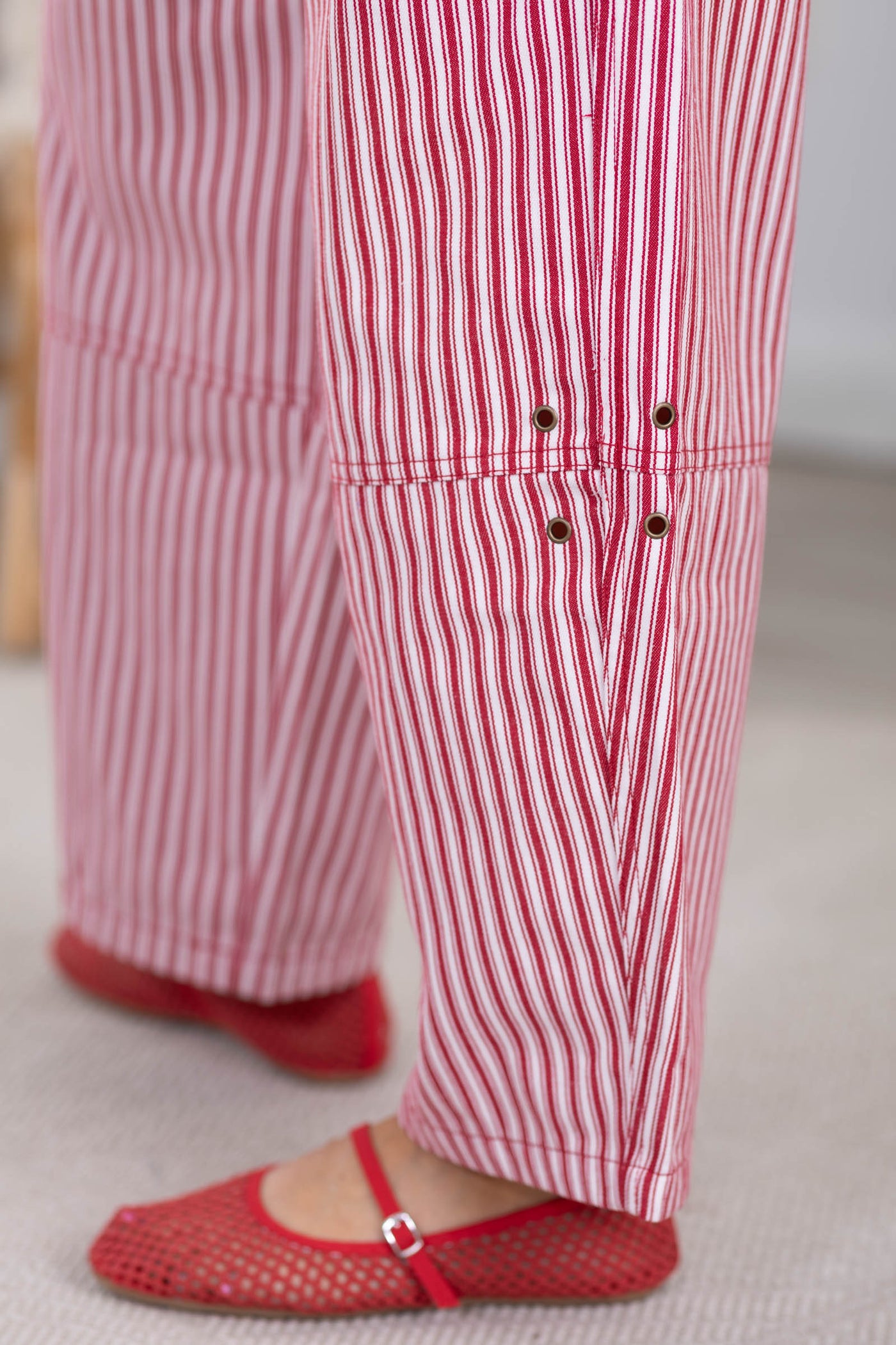Red Stripe Pocket Detail Wide Leg Pants