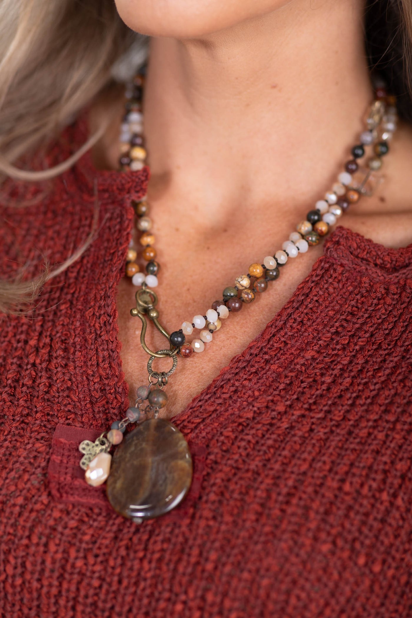 Jasper Mix Necklace With Stone Pendant