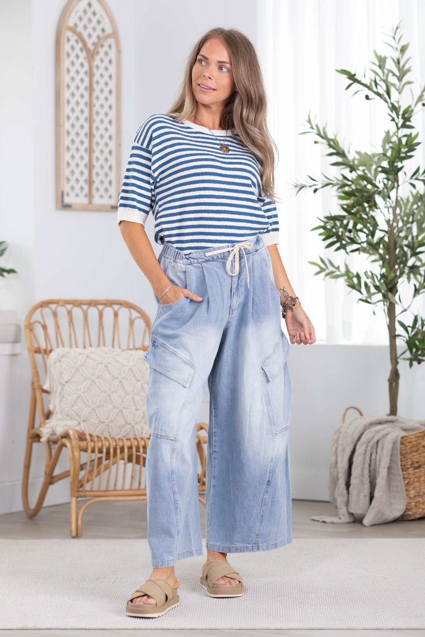 Stripe Contrast Trim Short Sleeve Knit Sweater Top