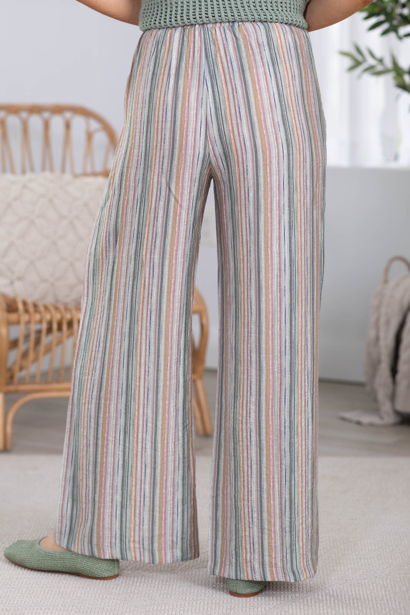 Multicolor Stripe Elastic Waist Pants