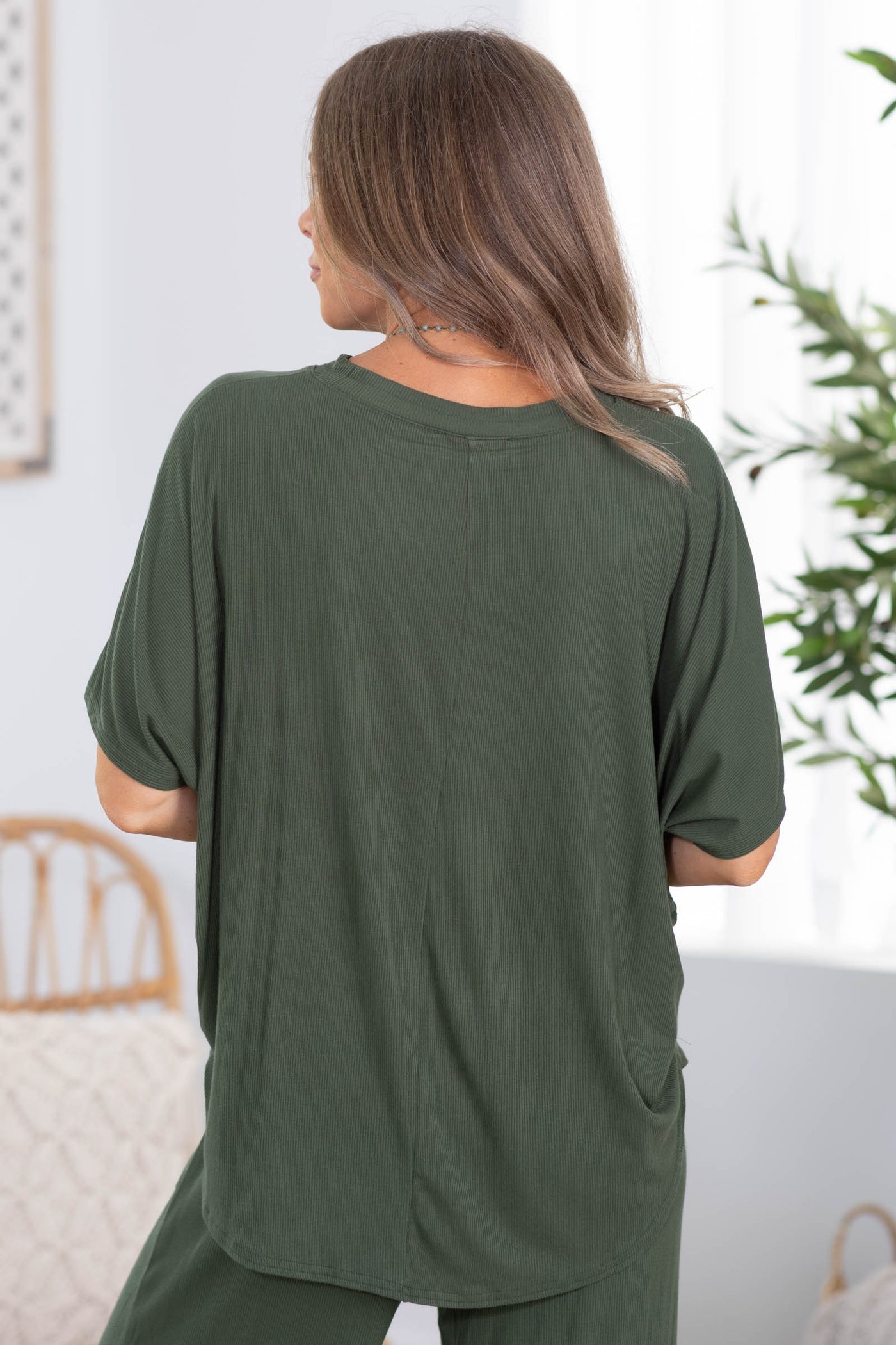 Light Ribbed Relaxed Top And Pants Set
