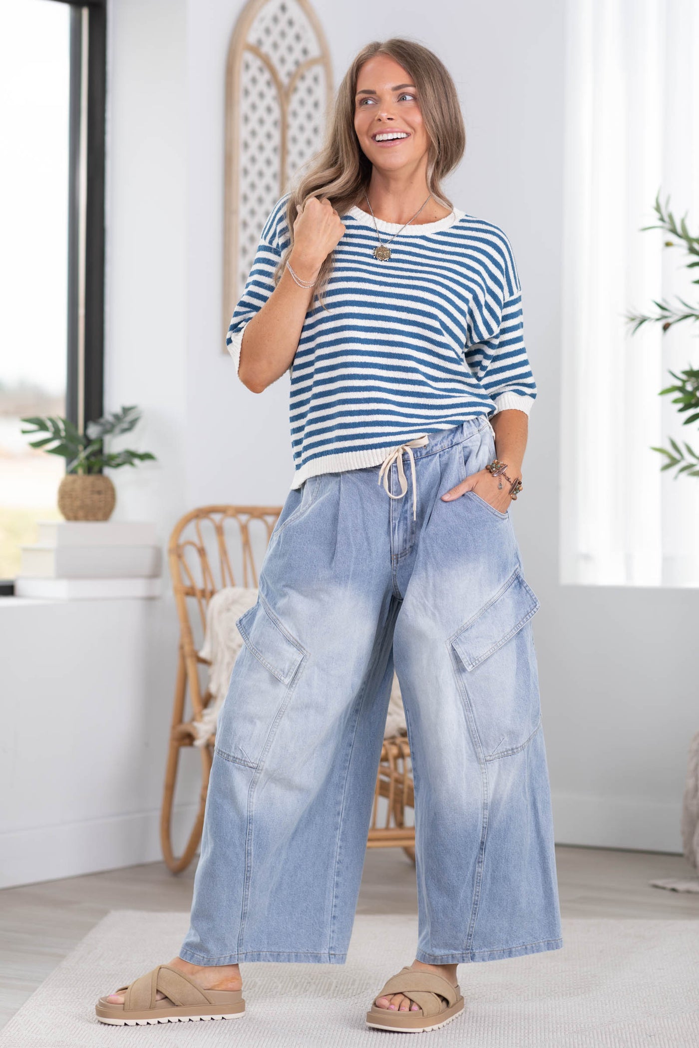 Denim Blue Washed Relaxed Trouser Pants