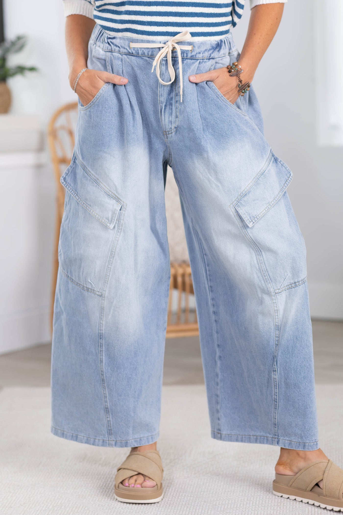Denim Blue Washed Relaxed Trouser Pants