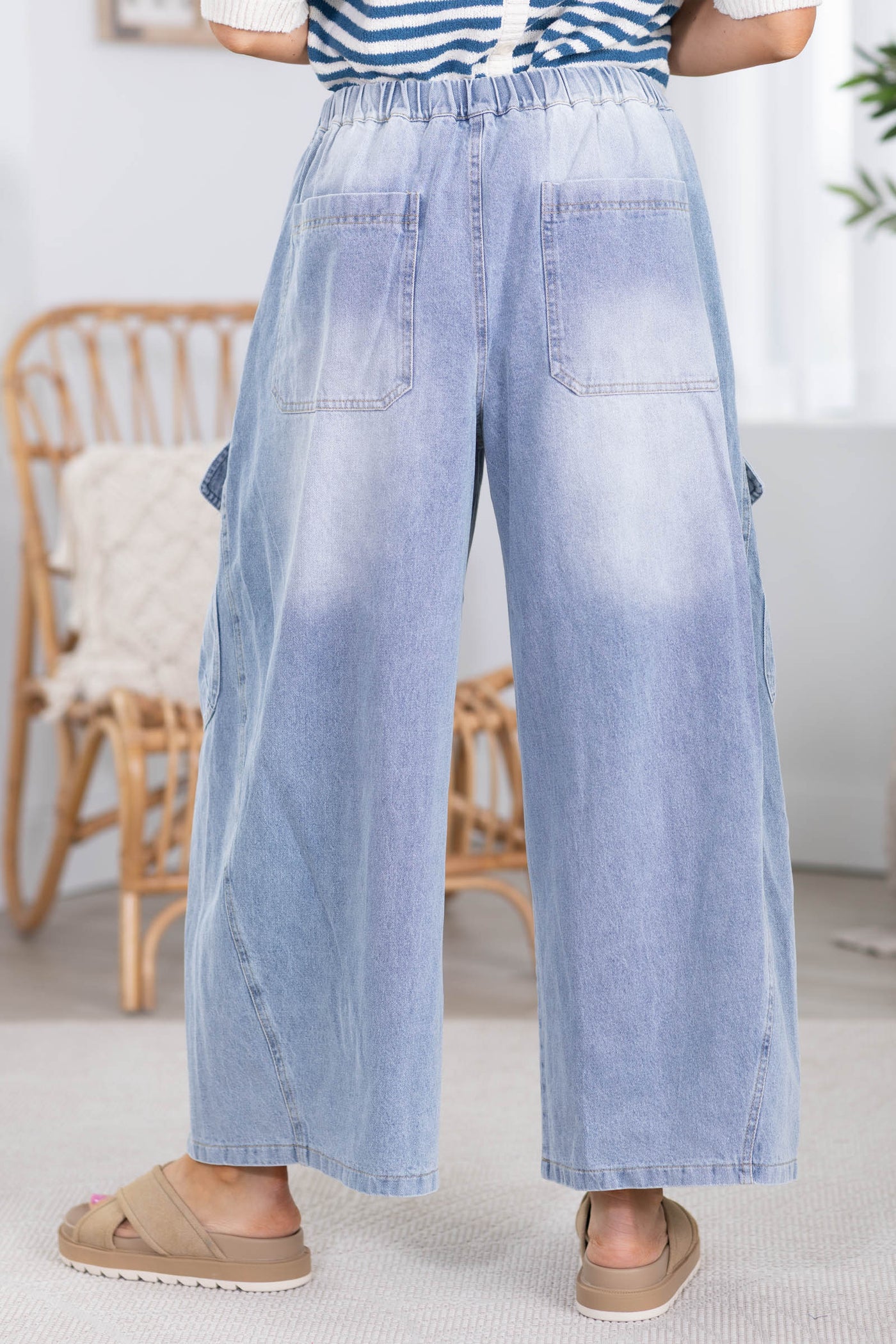 Denim Blue Washed Relaxed Trouser Pants