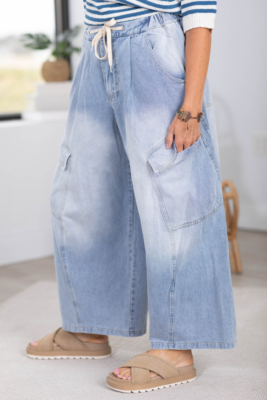 Denim Blue Washed Relaxed Trouser Pants