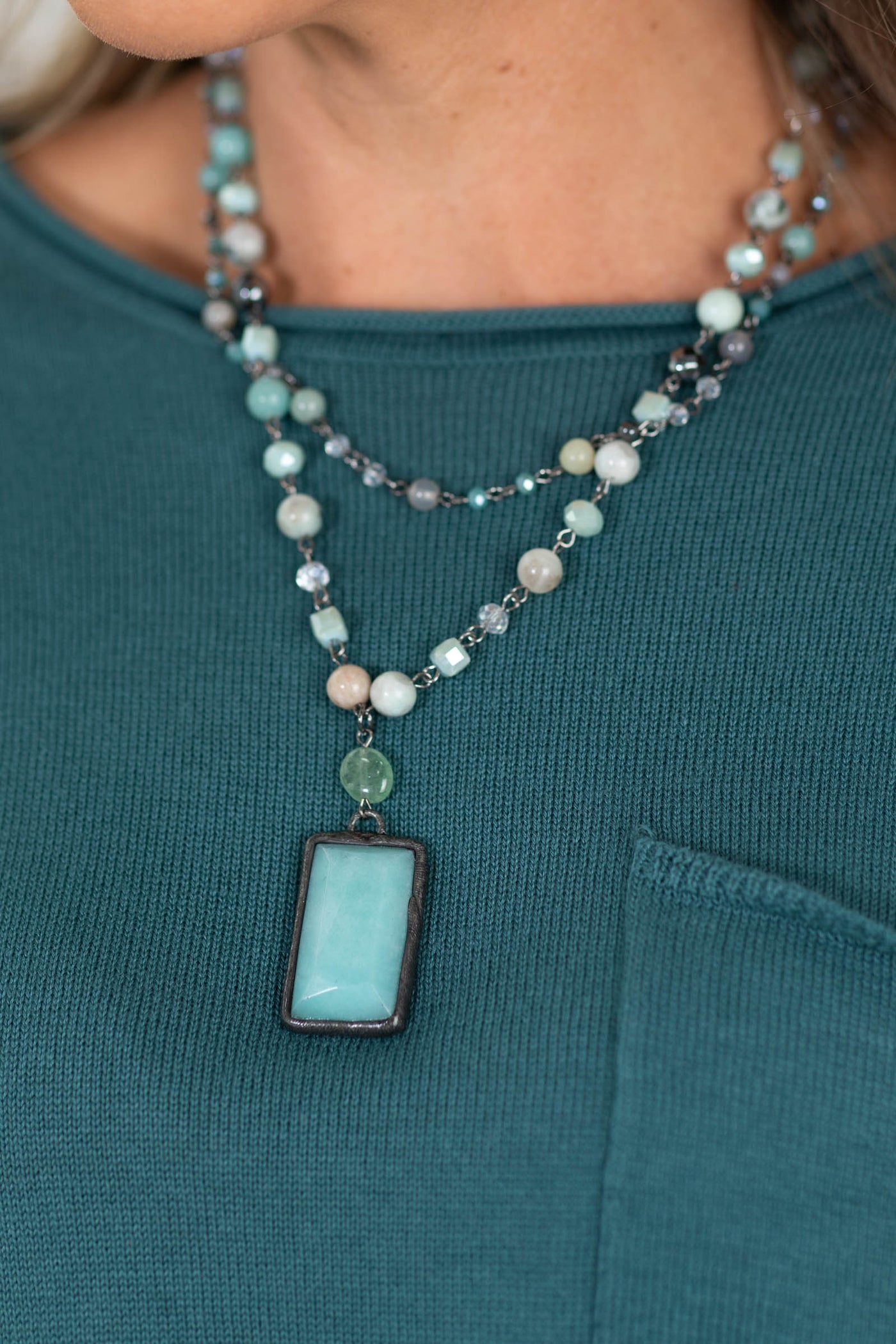 Amazonite Layered Necklace With Stone Pendant