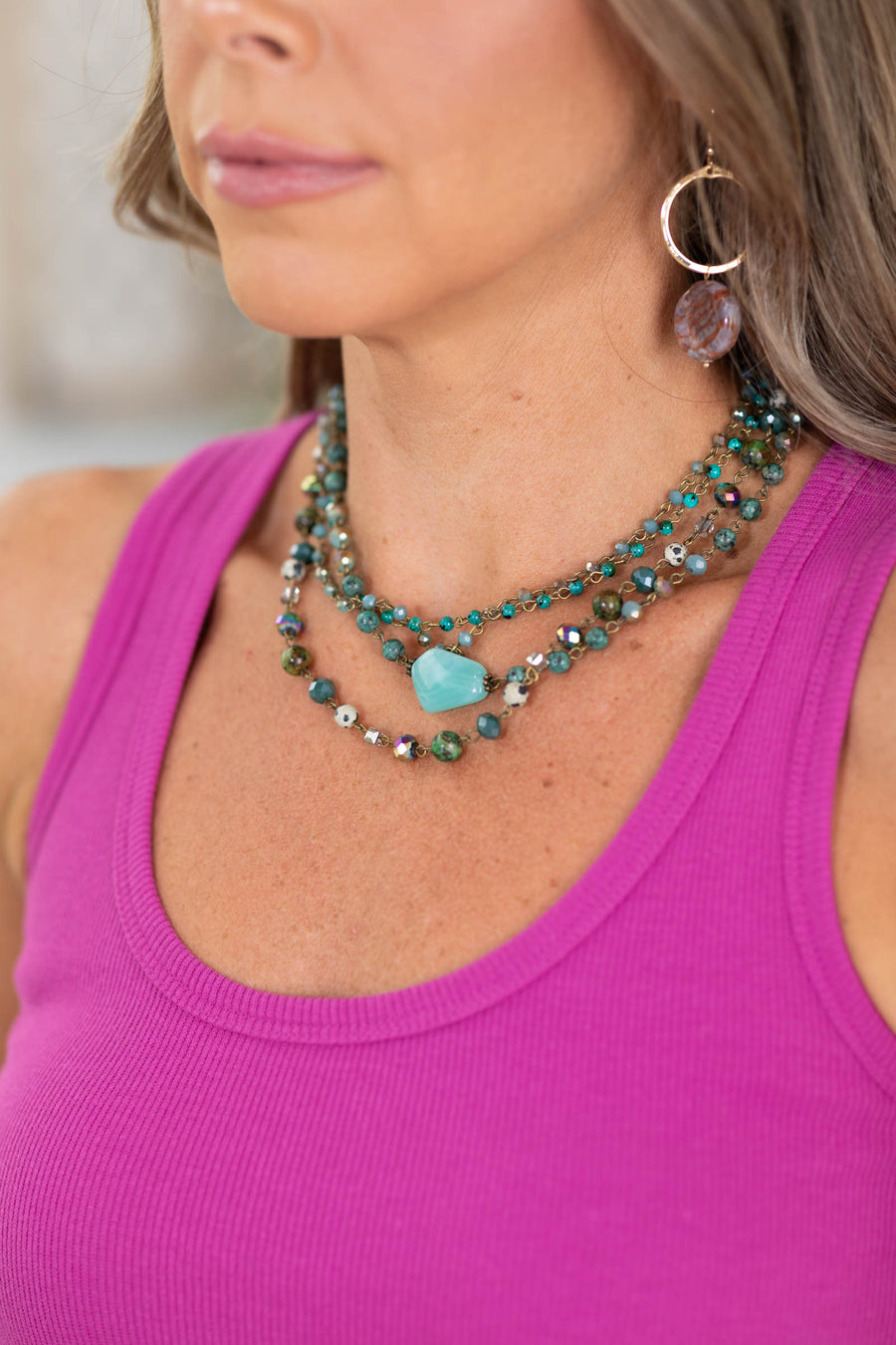 Turquoise Bronze Layered Magnetic Necklace