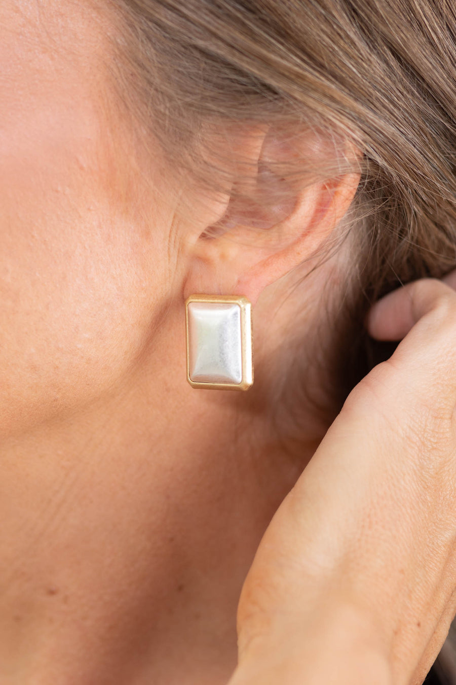 Two Tone Metal Squared Stud Earrings